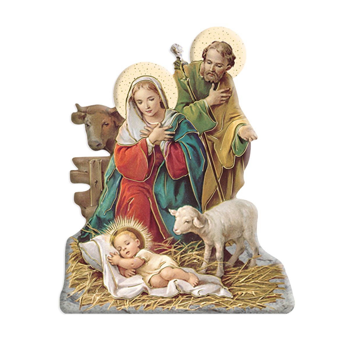 Estatuilla de resina magnética de 3" de la Sagrada Familia con ángel en 2D con detalles dorados