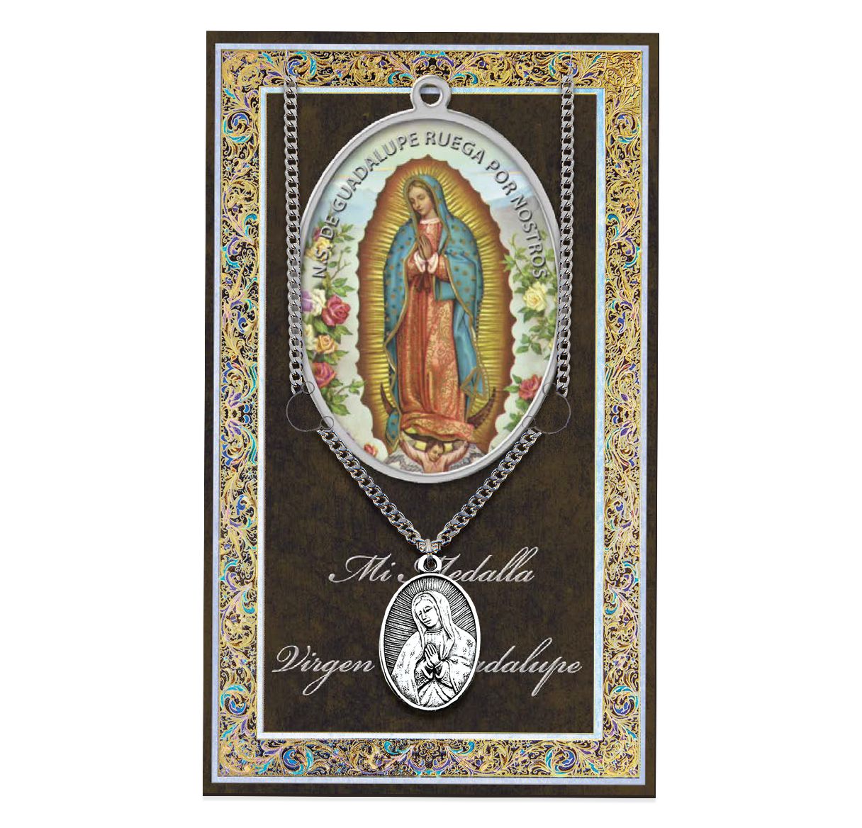 Carpeta y cadena con imágenes en español de OL Guadalupe