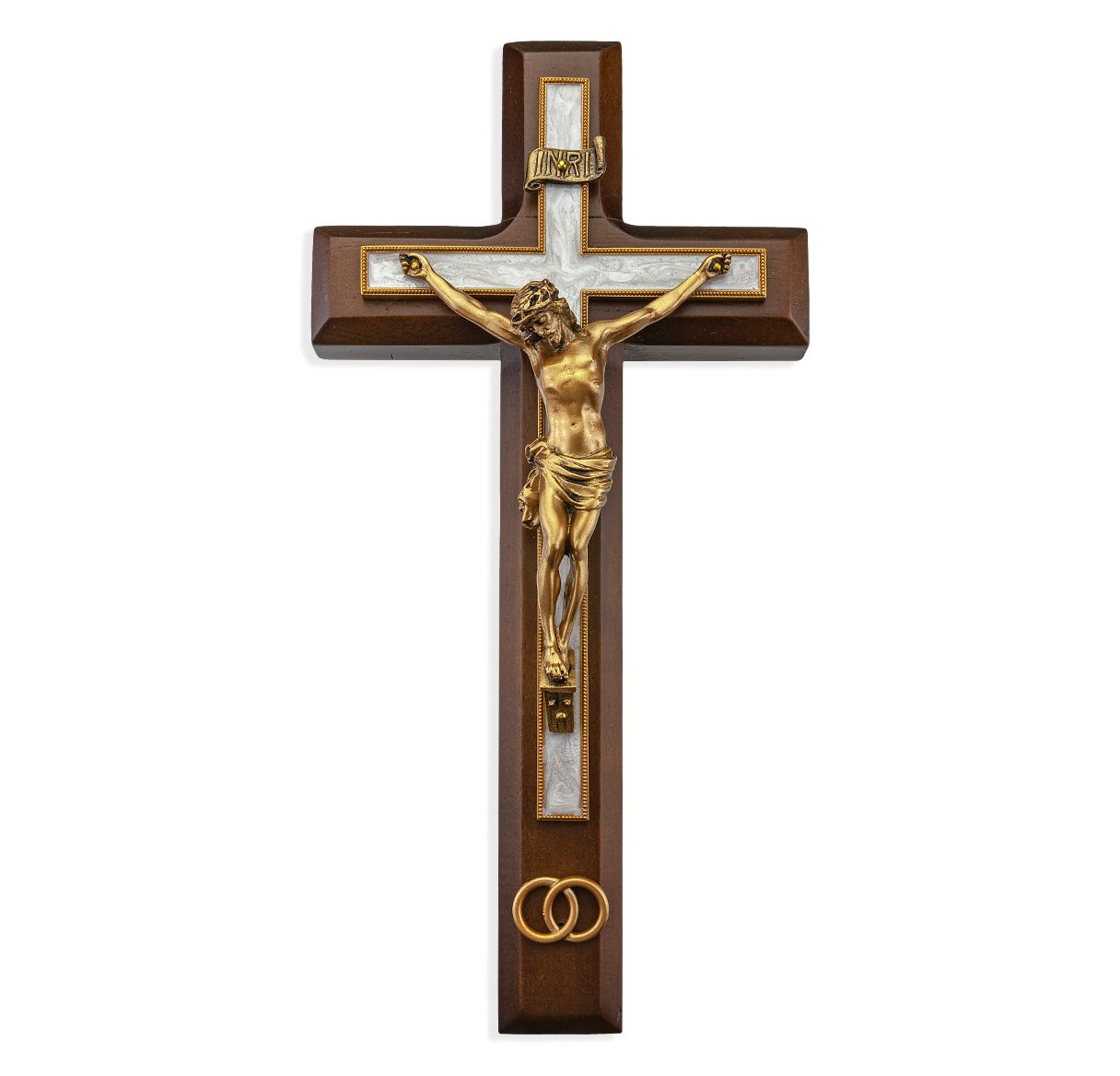 10" Walnut Cross with a Corpus and Wedding Rings
