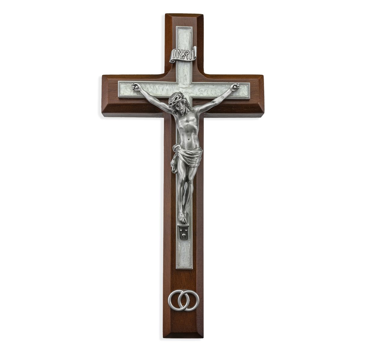 10" Walnut Cross with a Corpus and Wedding Rings