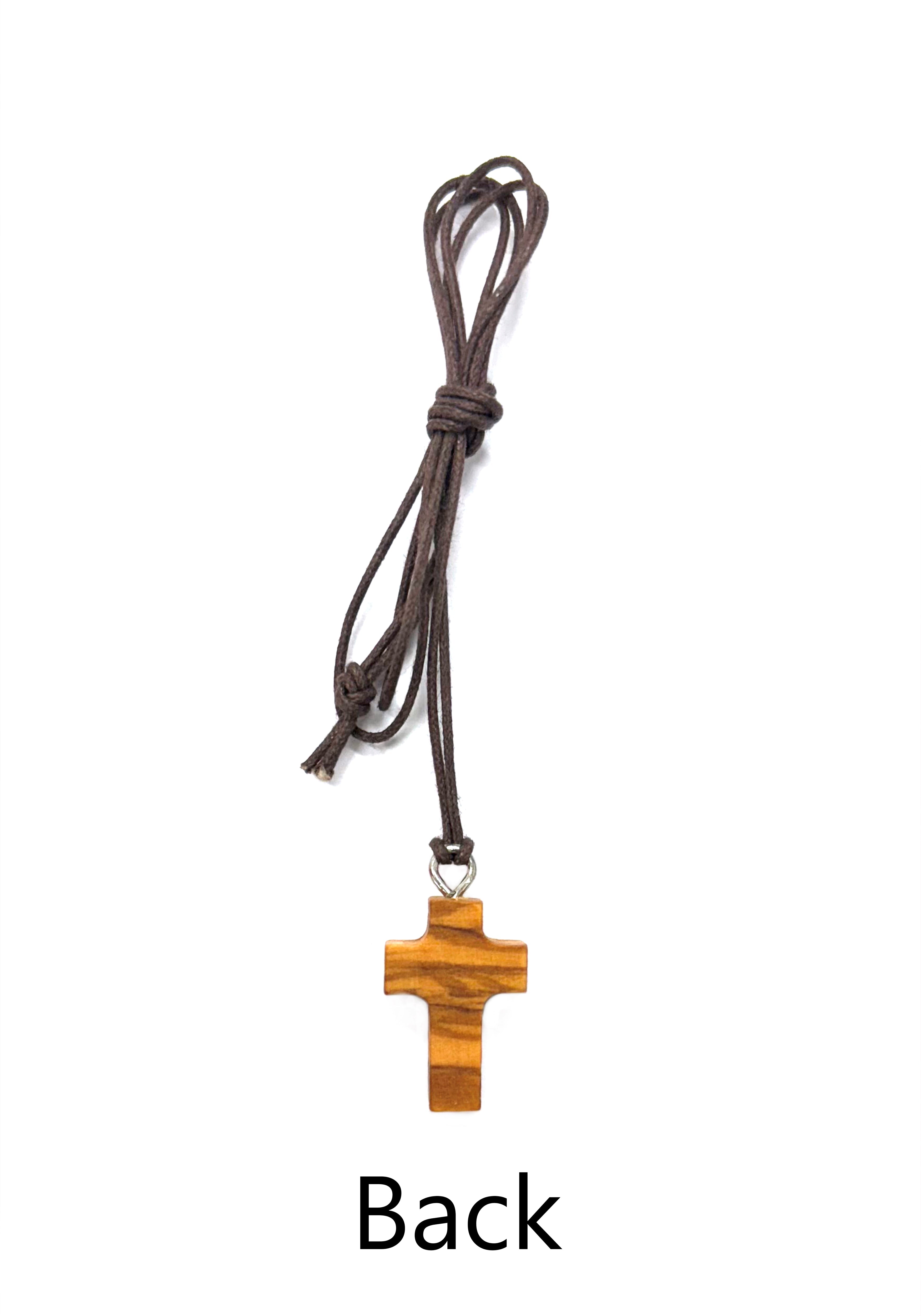 Cruz de San Benito en madera de olivo con cordón marrón