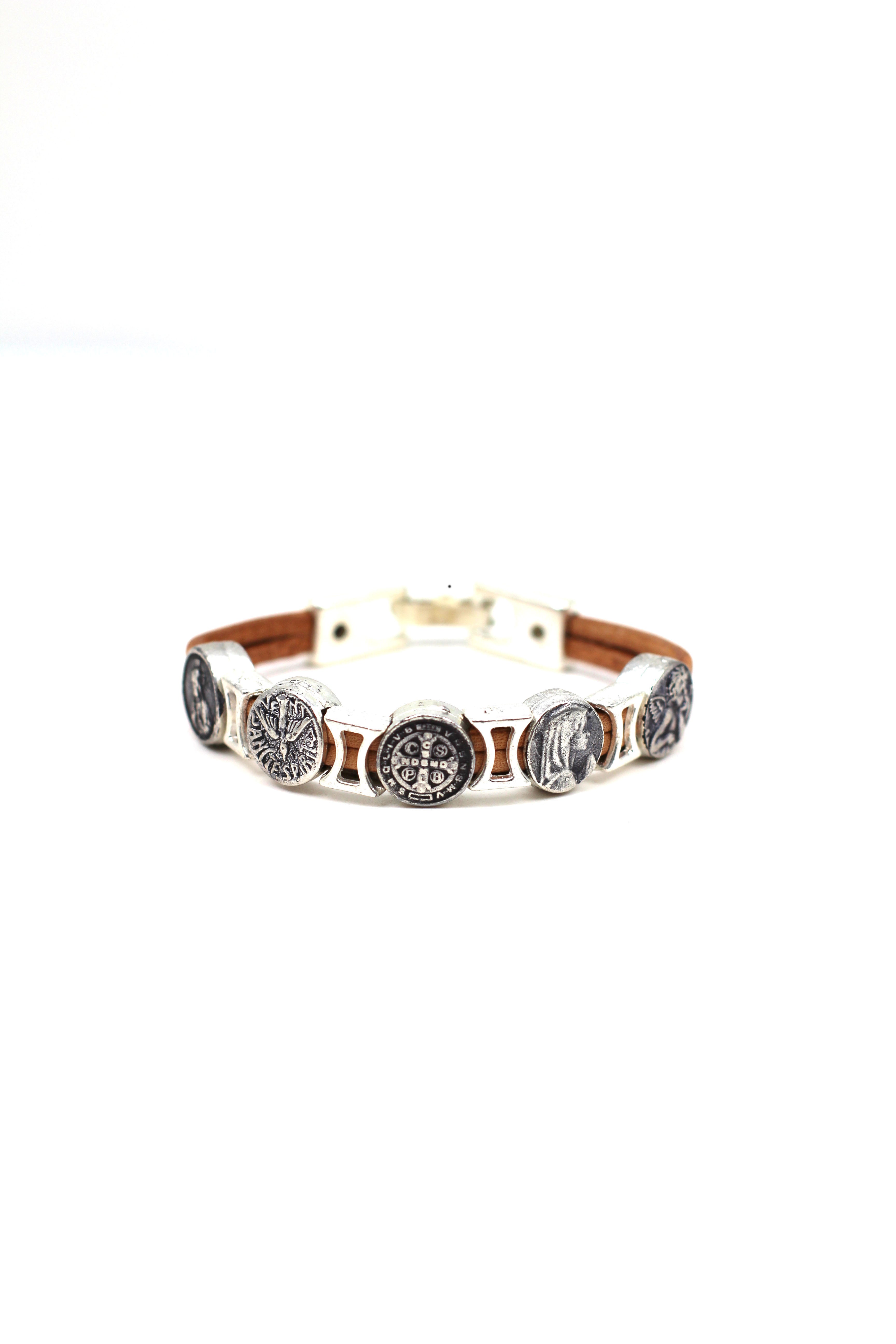 Vintage Bracelet of Virgen Mary, St. Benedict, Sacred Heart of Jesus, Guardian Angel, and The Holy Spirit  handmade jewelry by Graciela's Collection