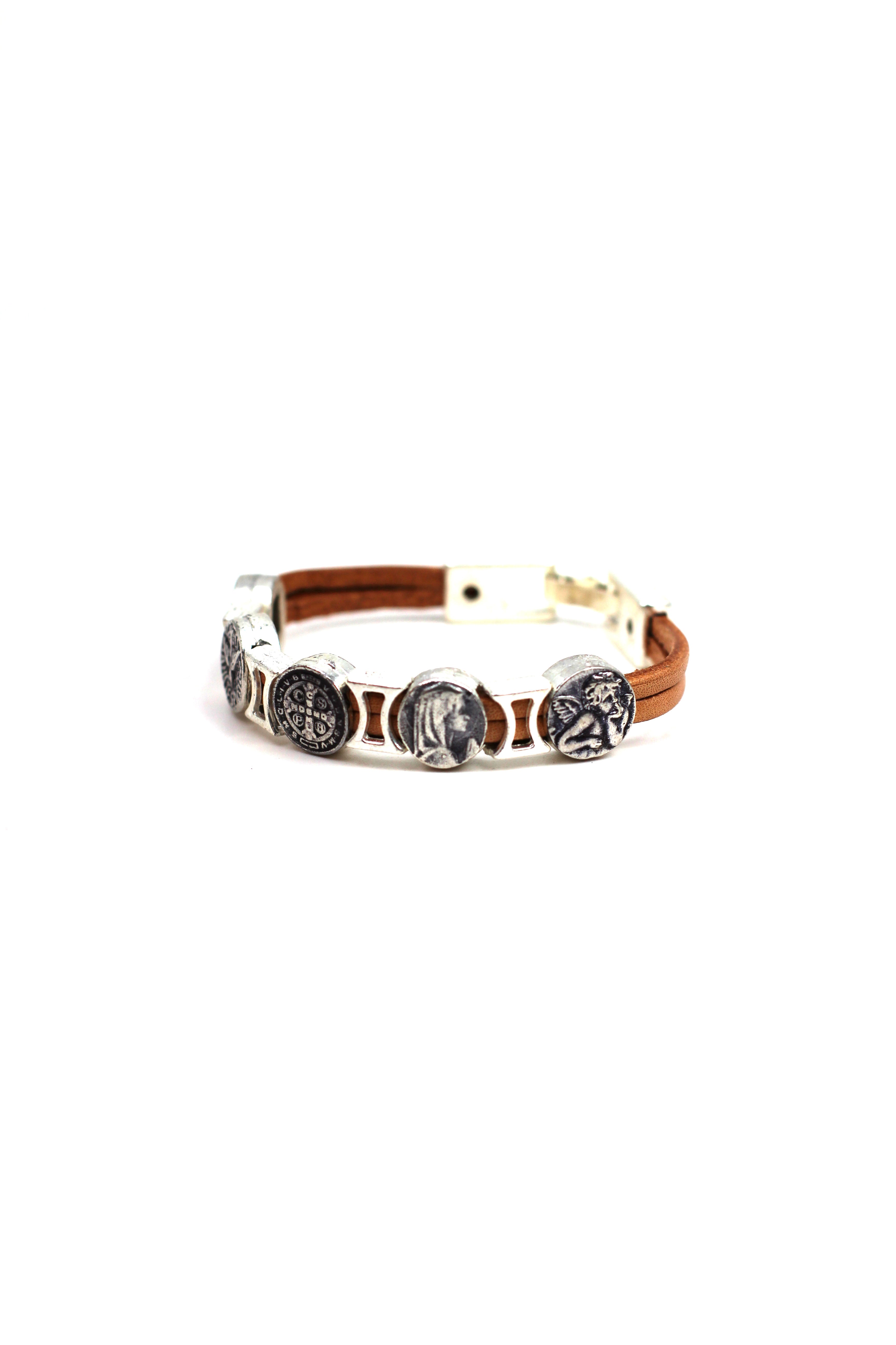 Vintage Bracelet of Virgen Mary, St. Benedict, Sacred Heart of Jesus, Guardian Angel, and The Holy Spirit  handmade jewelry by Graciela's Collection