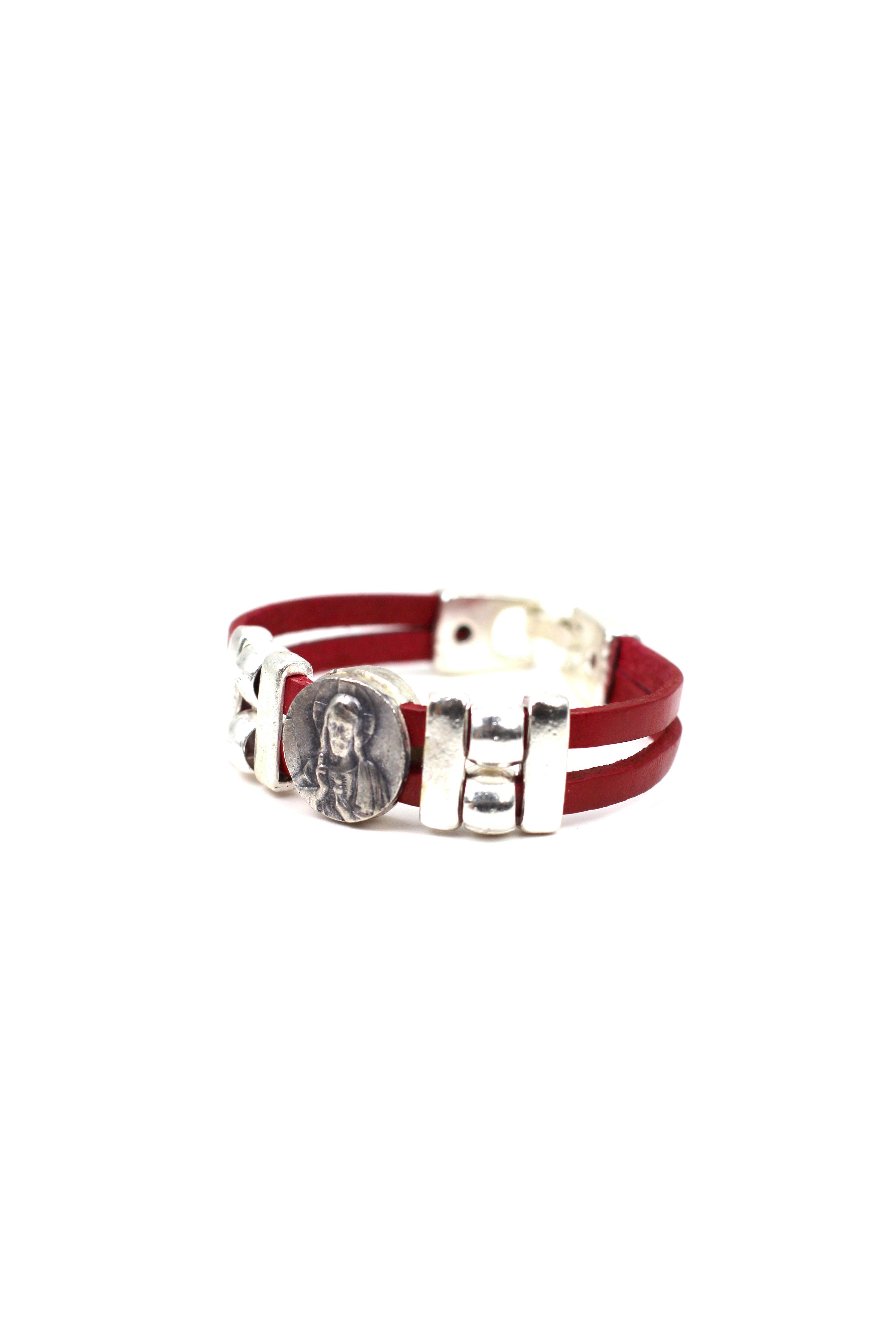 Vintage The Holy Spirit Bracelet handmade jewelry with Leather straps  by Graciela's Collection