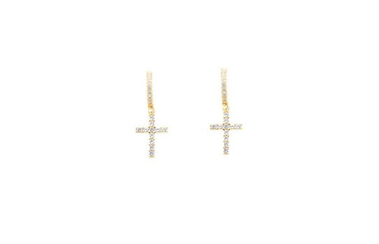 Pendientes de Plata 925 bañados en oro con aro y cruz