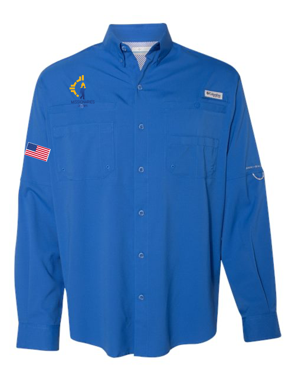 Camiseta de manga larga Columbia Tamiami II – Edición Misioneros de la Esperanza con bandera de EE. UU. en la manga