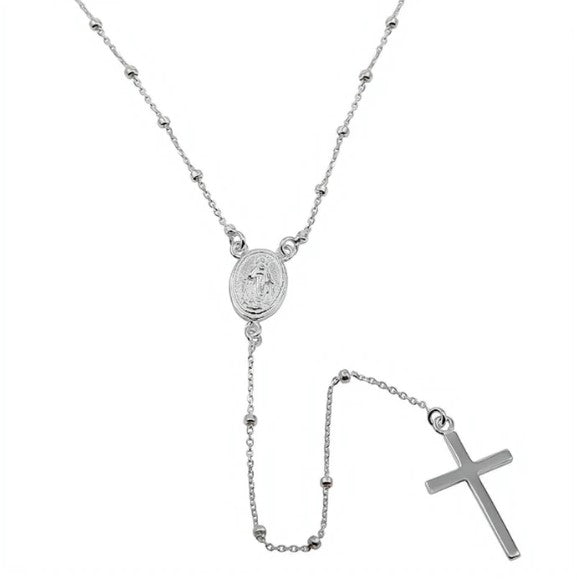 Collar Rosario de Plata y Plata con Medalla Milagrosa bañada en Oro 