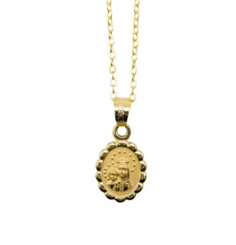 Collar con medallón floral dorado en forma de óvalo de Nuestra Señora del Monte Carmelo