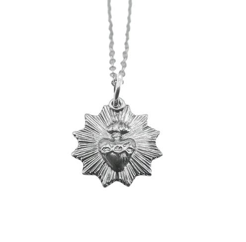 Collar Sagrado Corazón Radiante de Plata