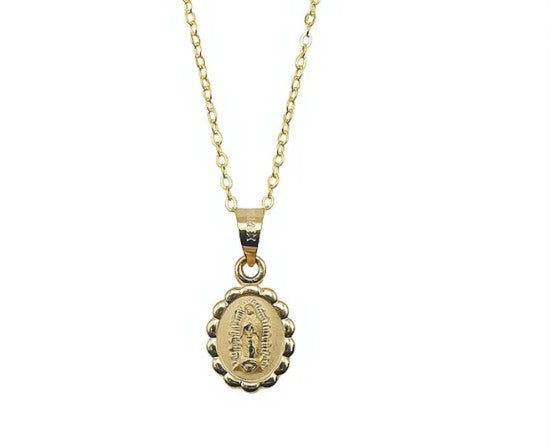 Collar mini ovalado con flores de plata y medalla de Nuestra Señora de Guadalupe