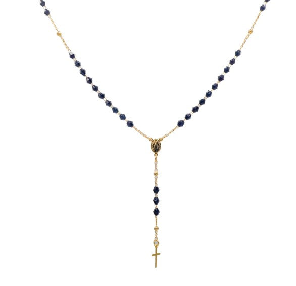 Collar de Nuestra Señora de Gracia con cuentas de cristal bañadas en oro (cristal negro o transparente)