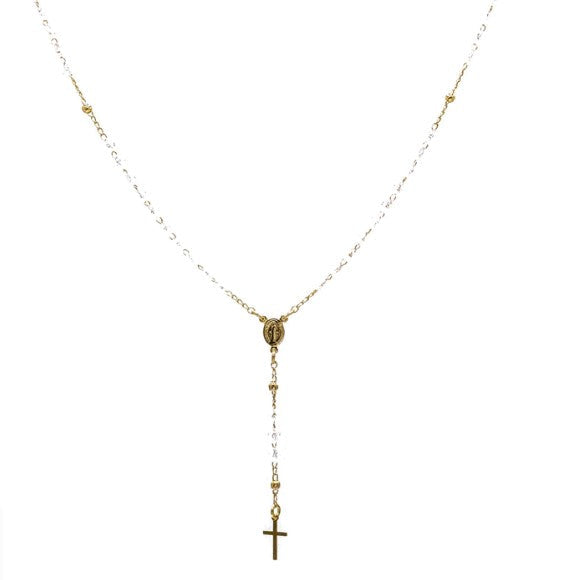 Collar de Nuestra Señora de Gracia con cuentas de cristal bañadas en oro (cristal negro o transparente)
