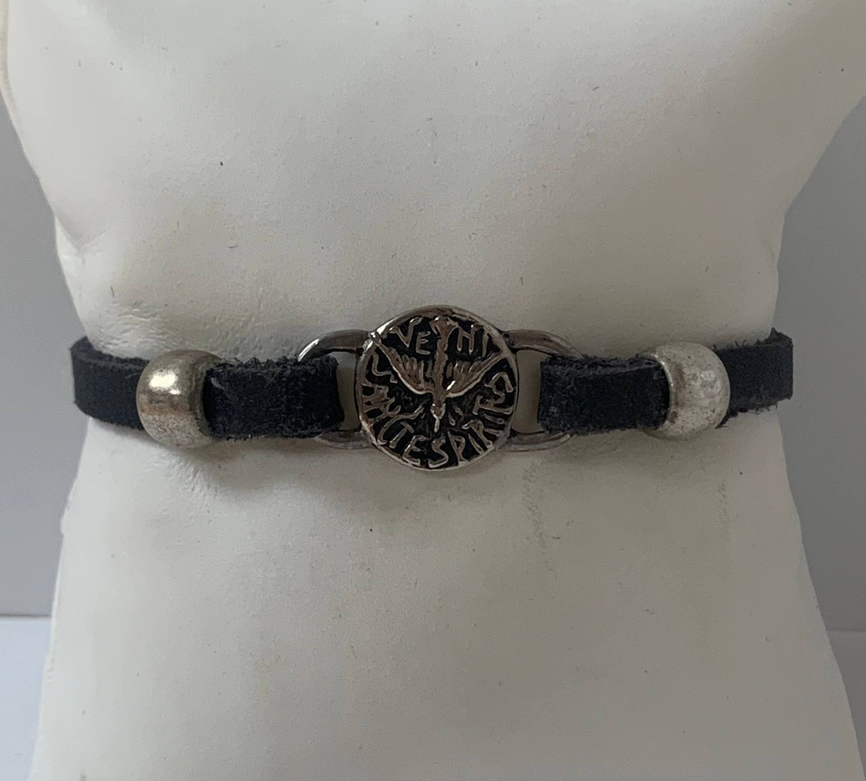 Leather Bracelet of  The Holy Spirit Bracelet handmade jewelry with Single Leather straps  by Graciela's Collection