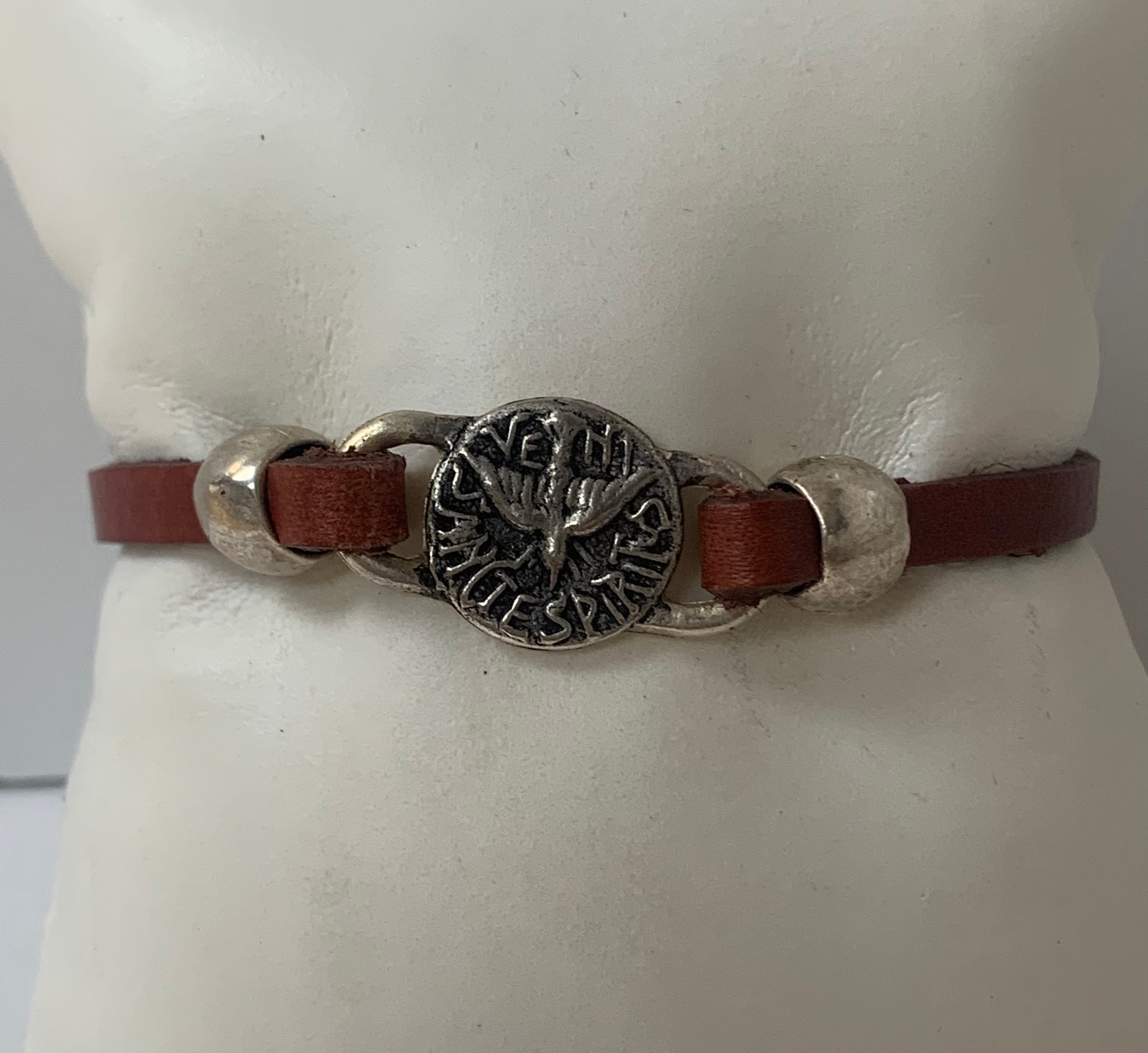 Leather Bracelet of  The Holy Spirit Bracelet handmade jewelry with Single Leather straps  by Graciela's Collection