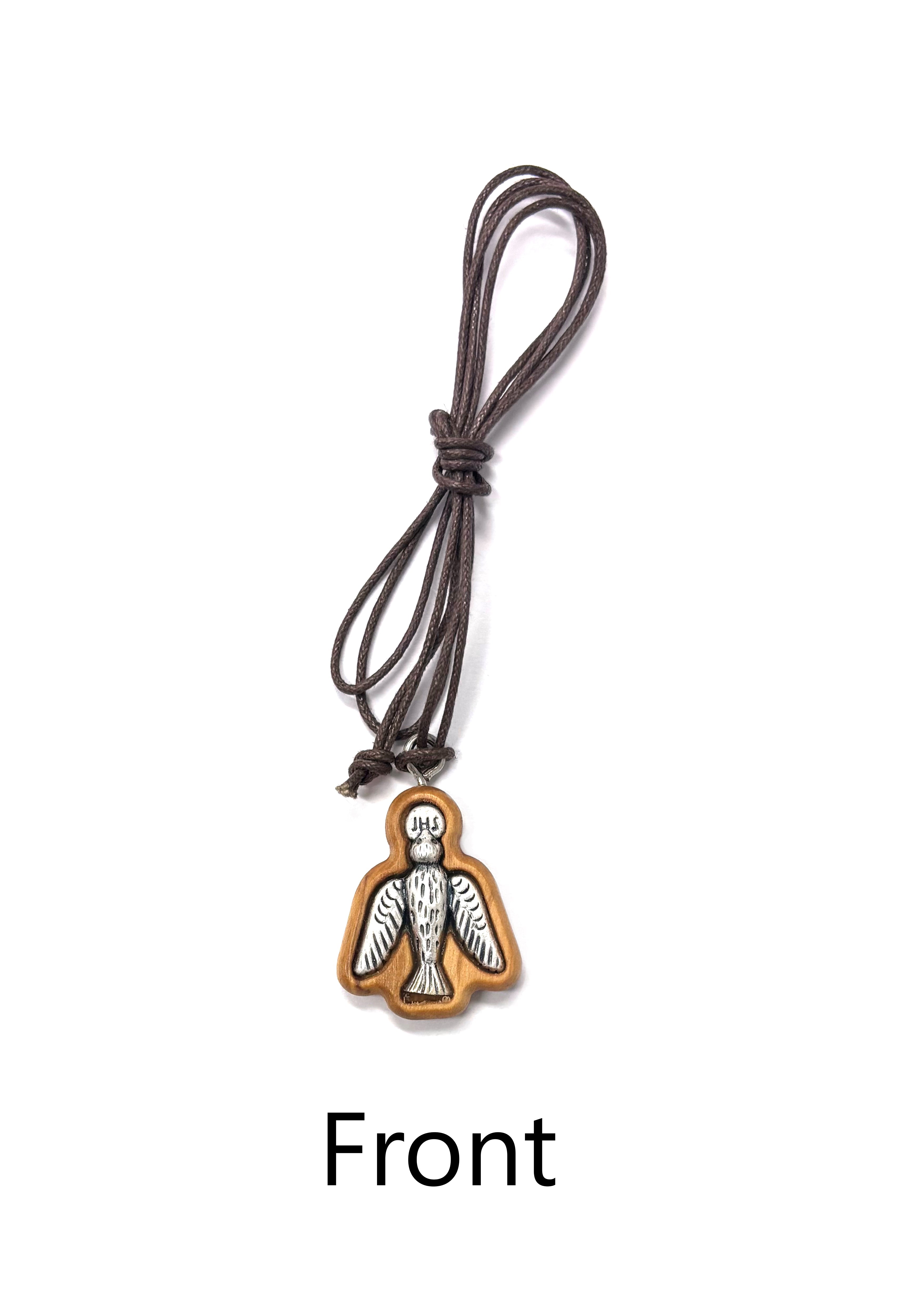 Figura de Espíritu Santo en madera de olivo con cordón marrón