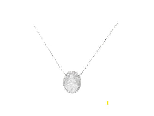 Collar de Plata de Ley 925 Medalla Sagrado Corazón de Jesús con cristales