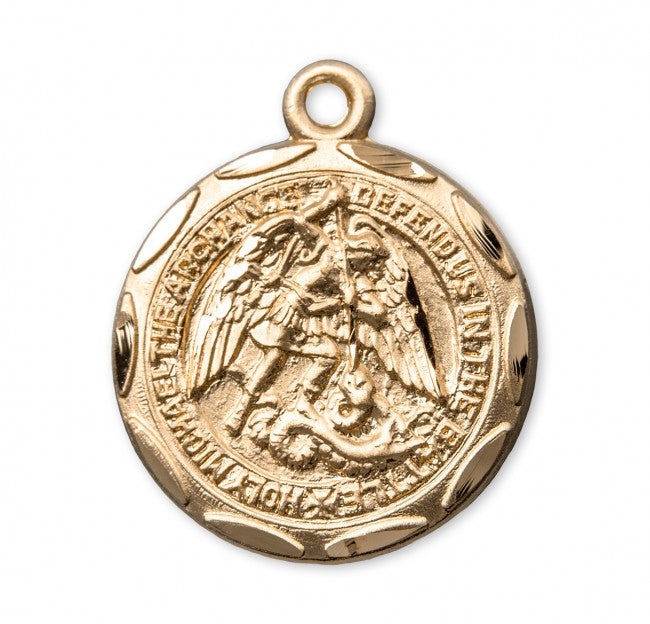 Medalla de San Miguel redonda de oro sobre plata de ley
