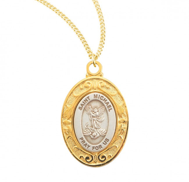 Medalla ovalada de San Miguel en plata de ley