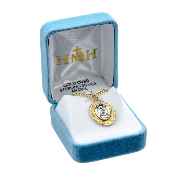 Medalla ovalada de San Miguel en plata de ley