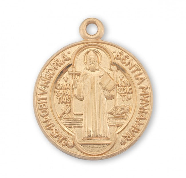 Medalla de San Benito redonda de oro sobre plata de ley