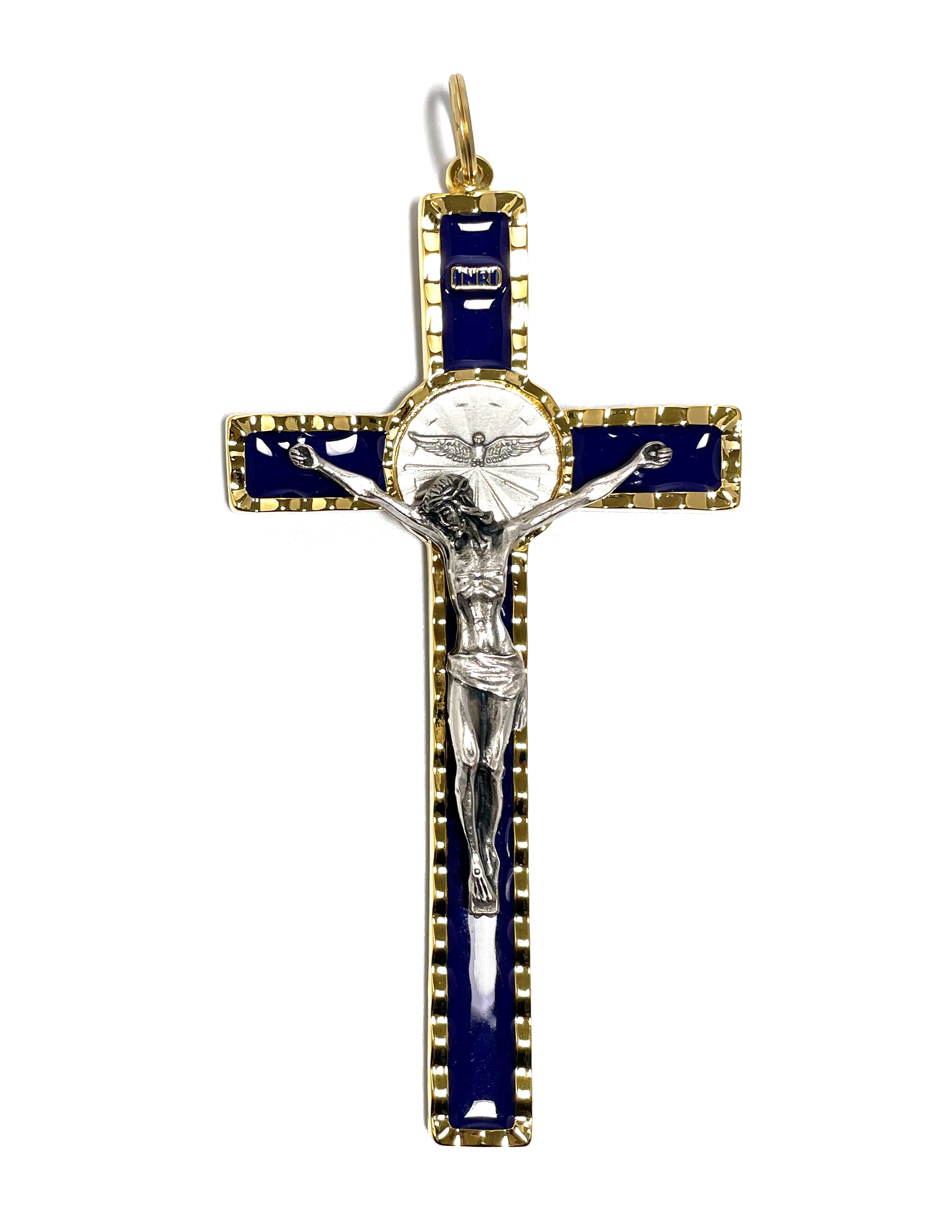 Crucifijo del Espíritu Santo con colores esmaltados y tono dorado y plateado