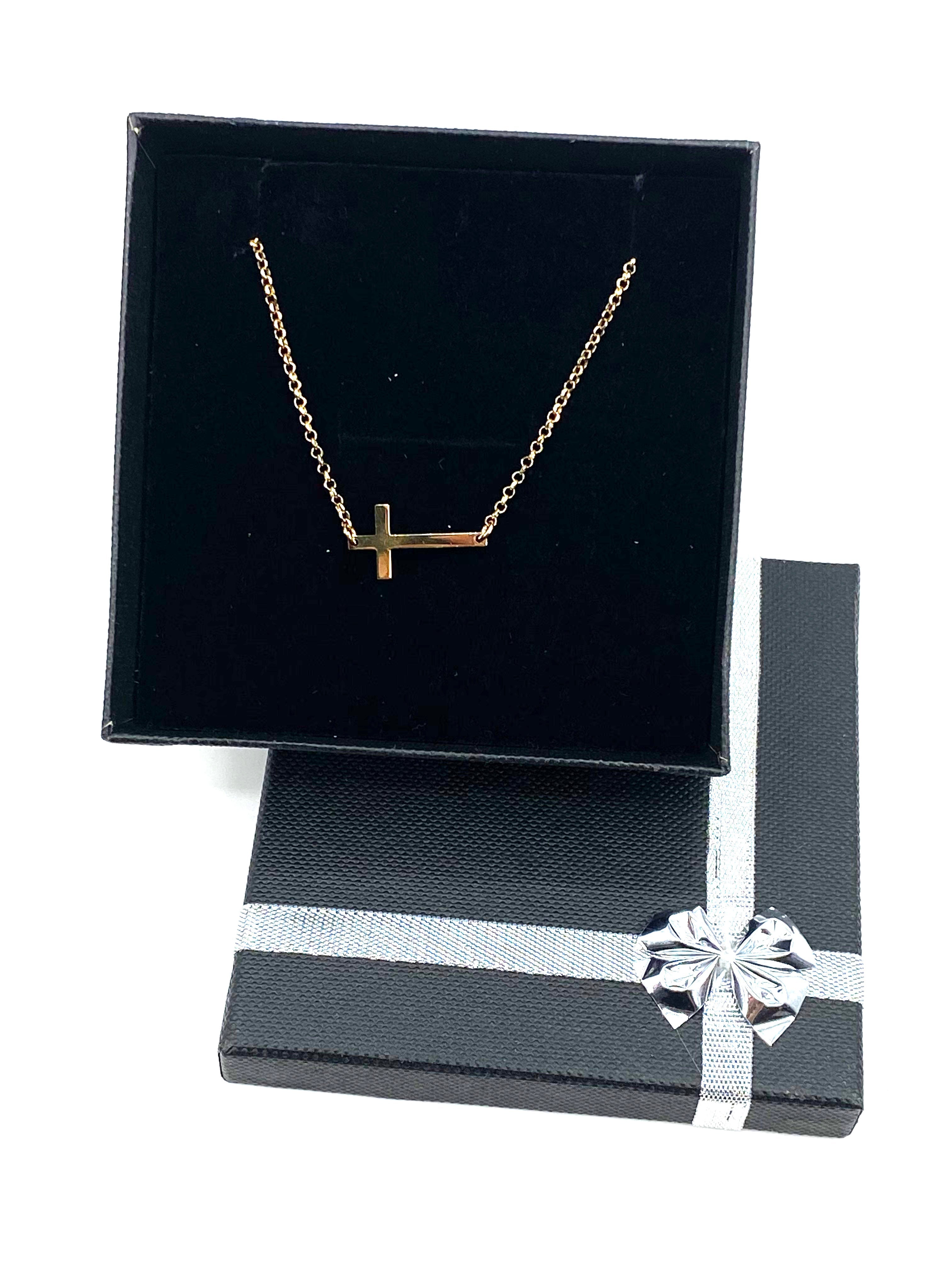 Modern Sterling Silver Side Cross  Necklace