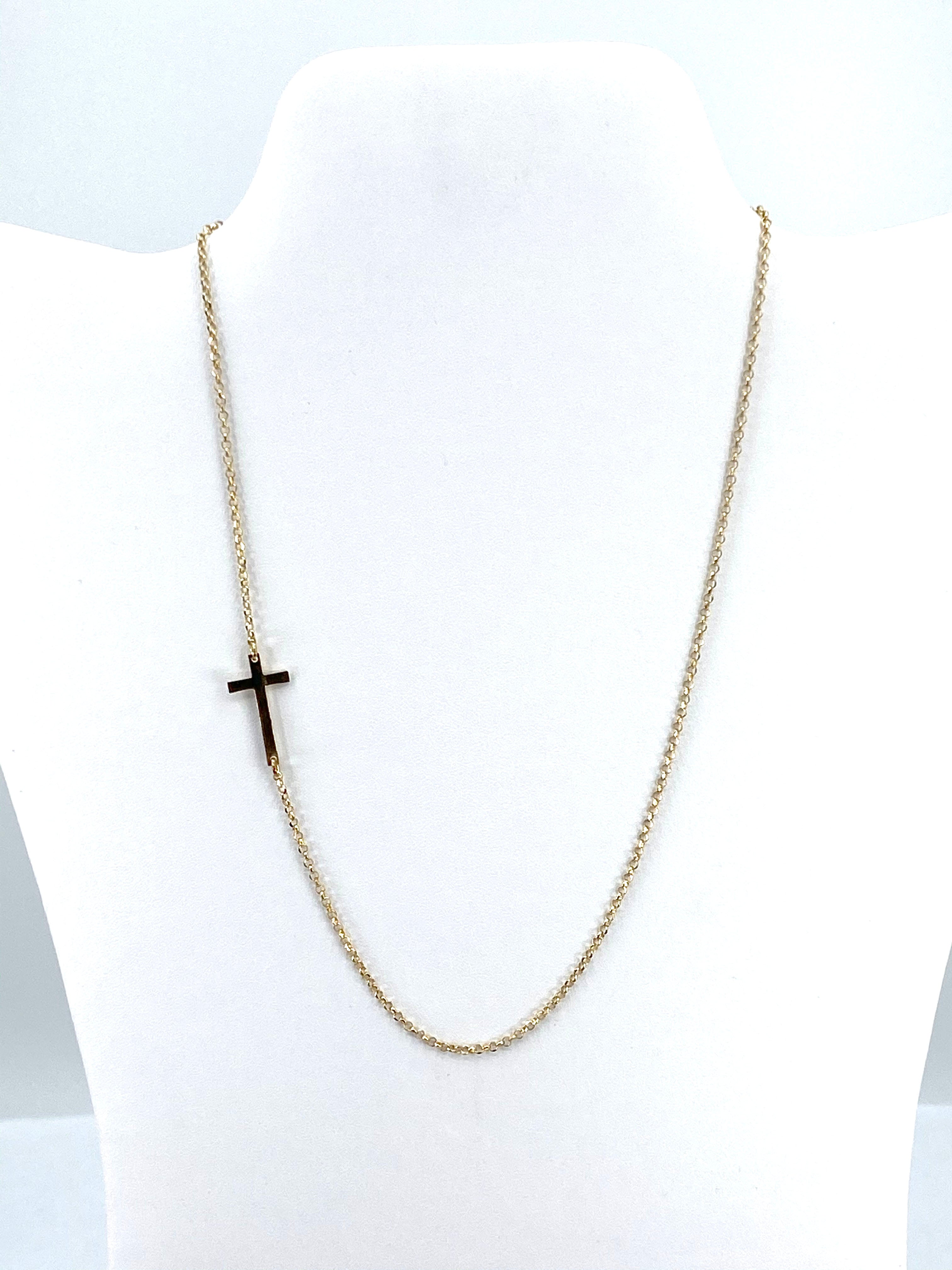 Modern Sterling Silver Side Cross  Necklace