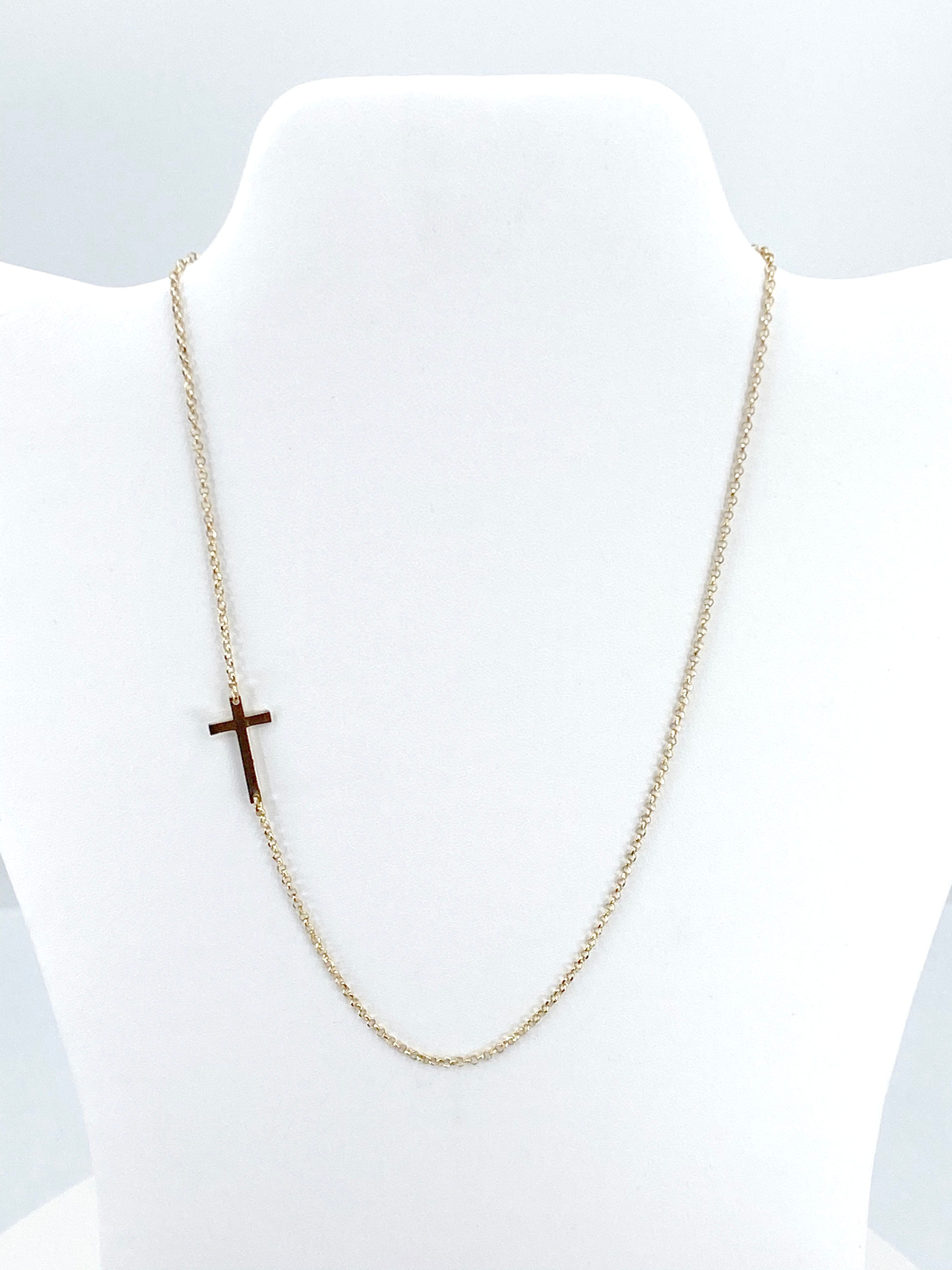 Modern Sterling Silver Side Cross  Necklace