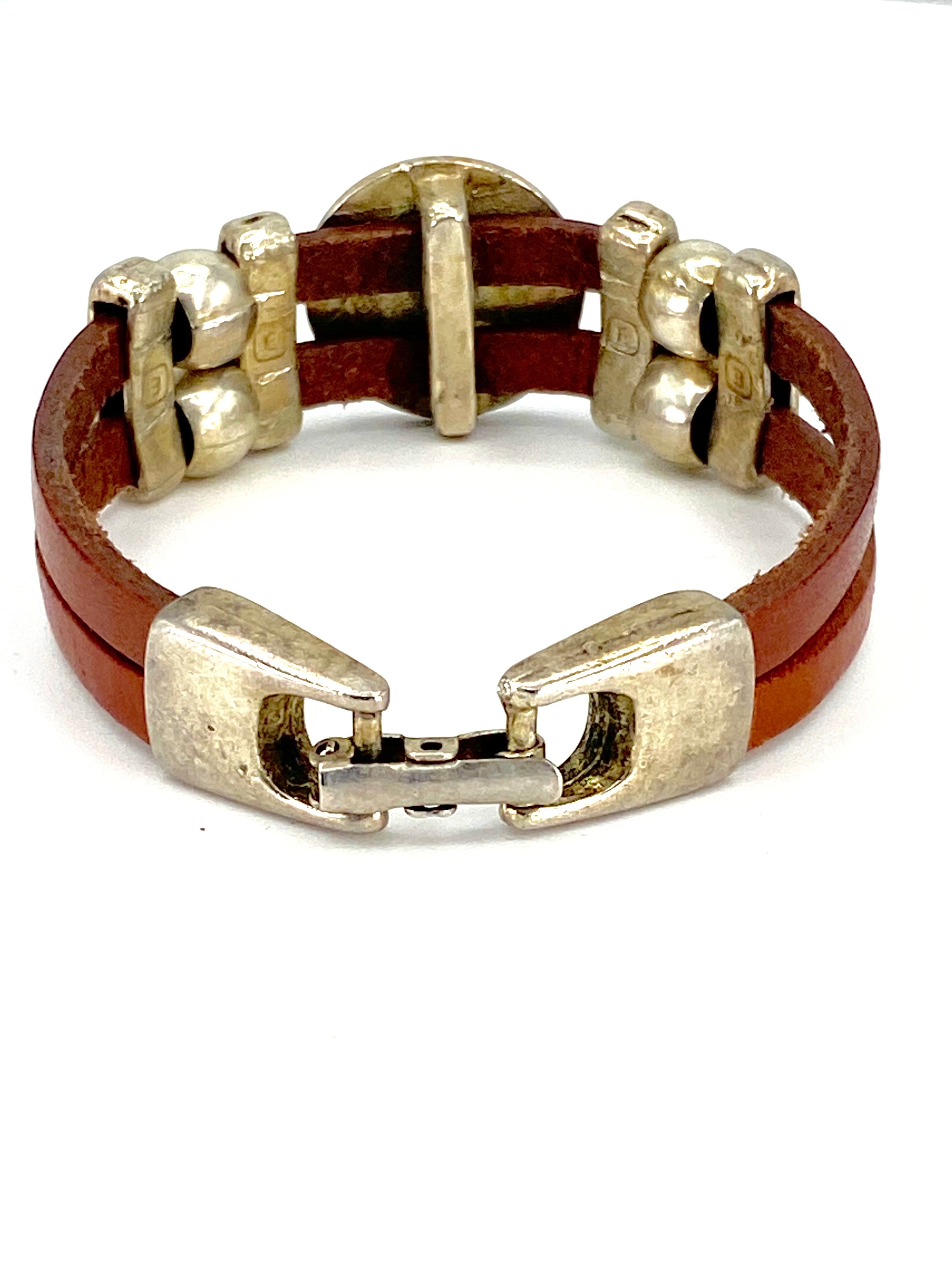 Bracelet of  The Madonna and Child Jesus bracelet handmade jewelry with Double Leather Straps by Graciela's Collection