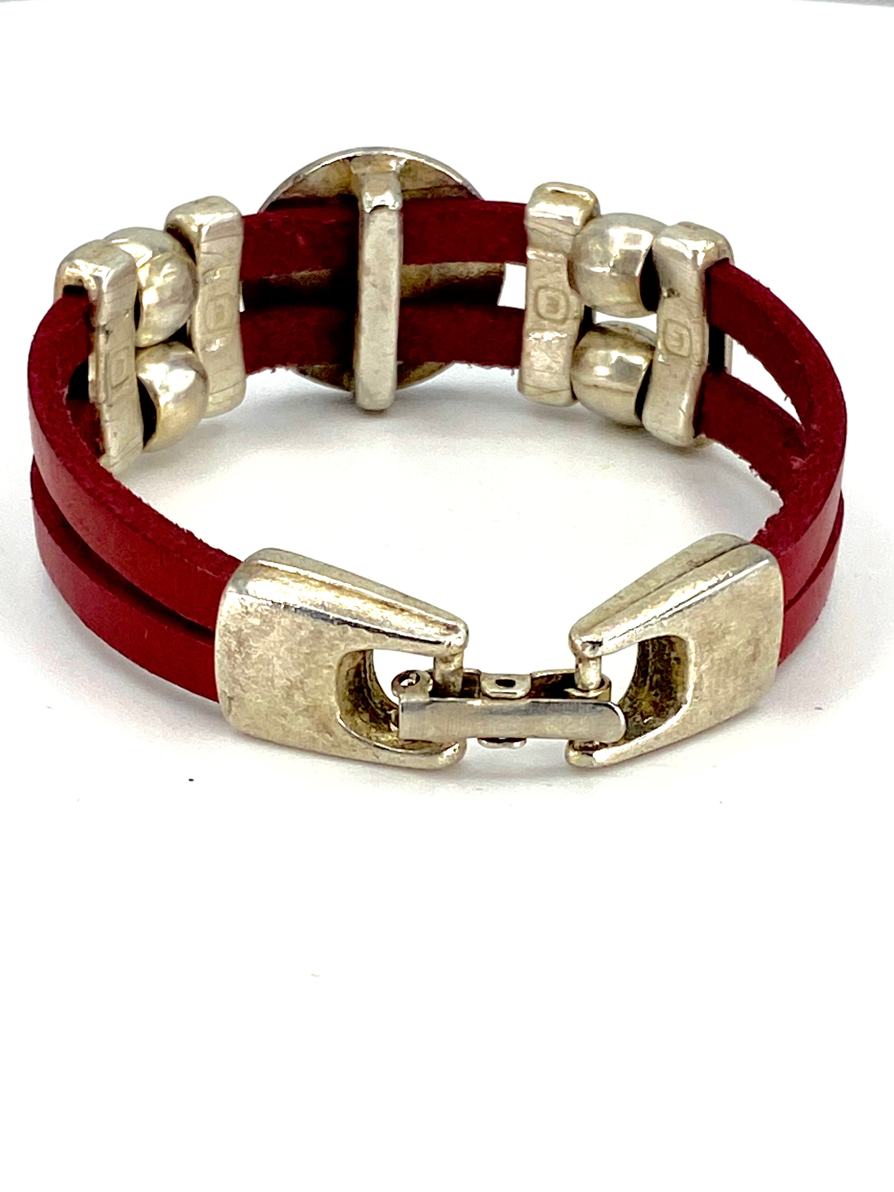 Bracelet of  The Madonna and Child Jesus bracelet handmade jewelry with Double Leather Straps by Graciela's Collection