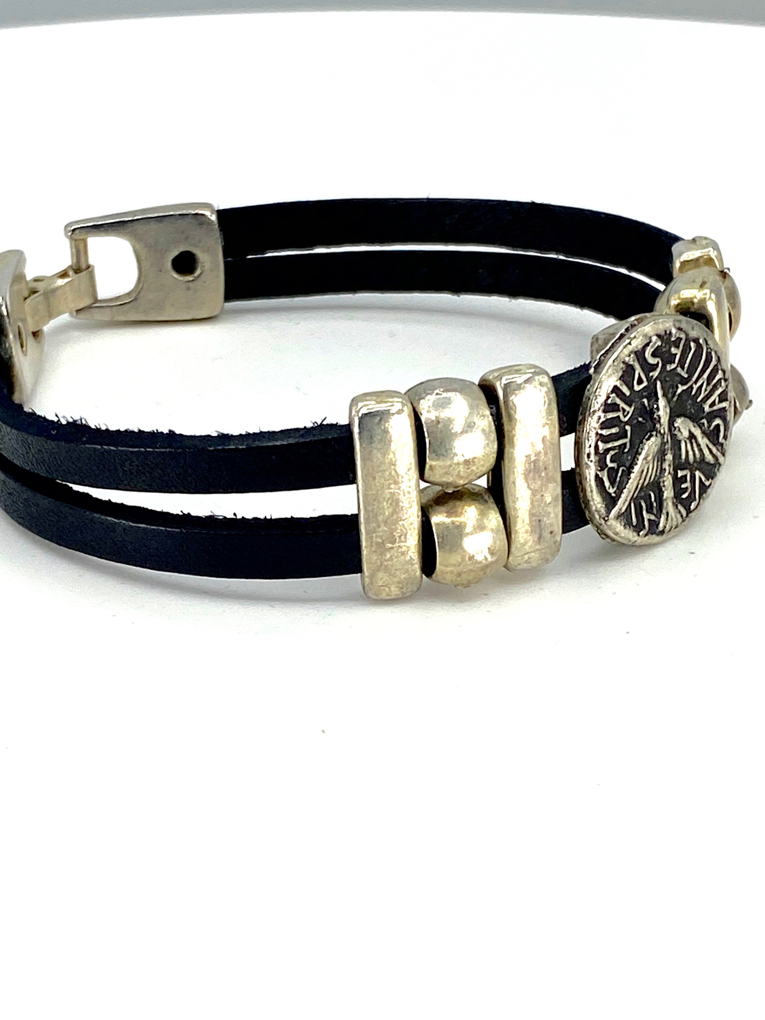 Vintage The Holy Spirit Bracelet handmade jewelry with Leather straps  by Graciela's Collection