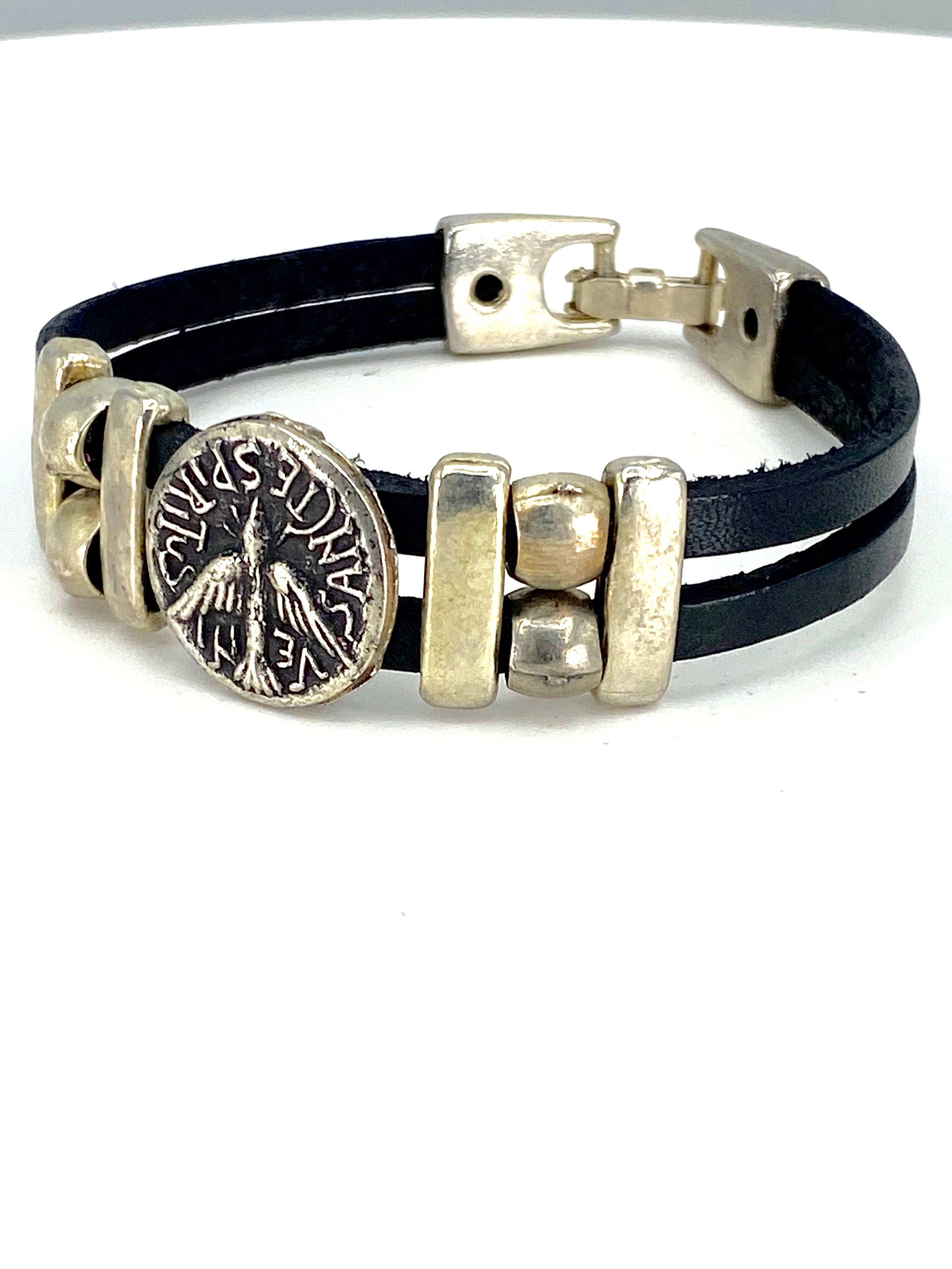 Vintage The Holy Spirit Bracelet handmade jewelry with Leather straps  by Graciela's Collection