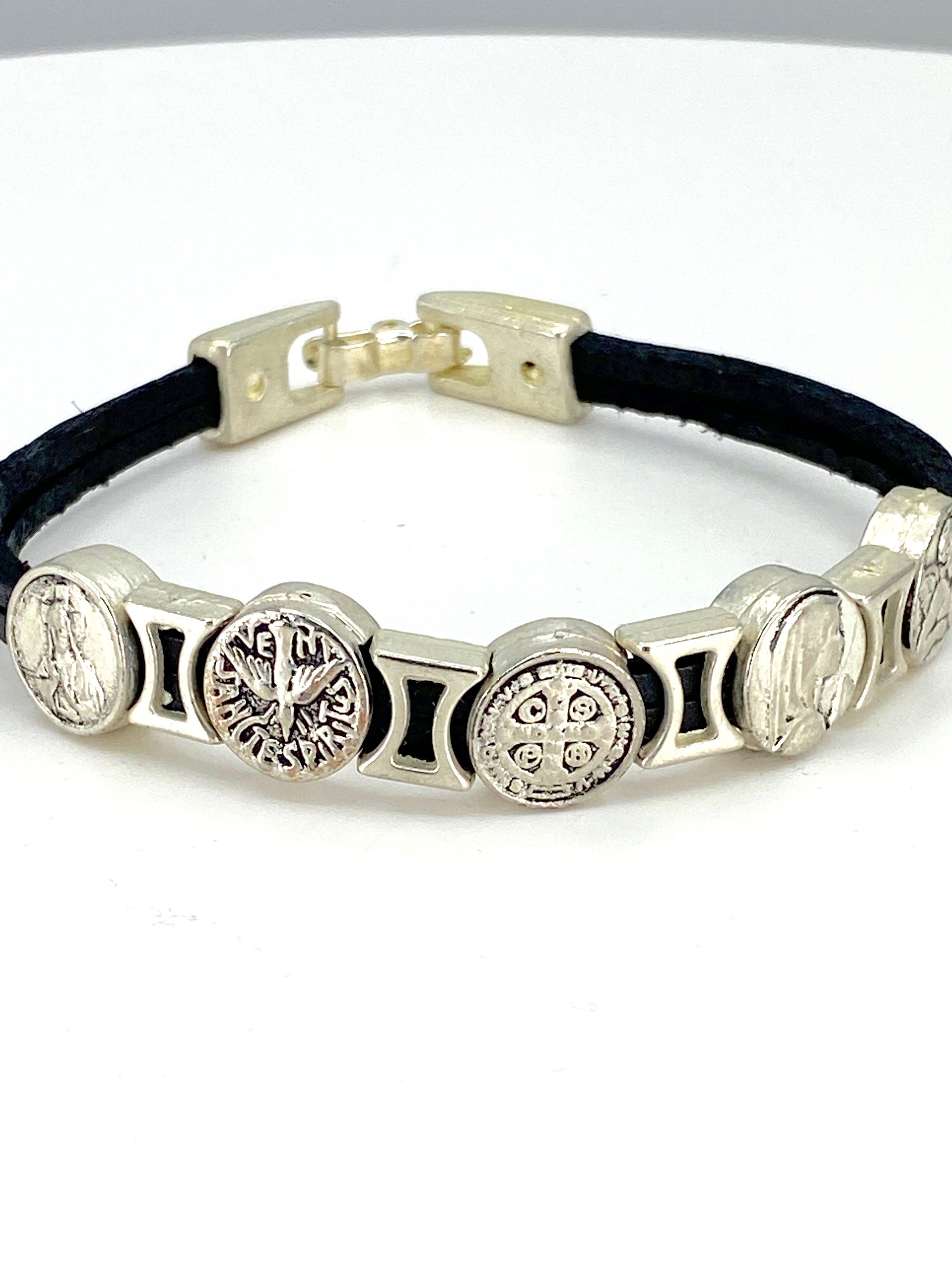 Vintage Bracelet of Virgen Mary, St. Benedict, Sacred Heart of Jesus, Guardian Angel, and The Holy Spirit  handmade jewelry by Graciela's Collection