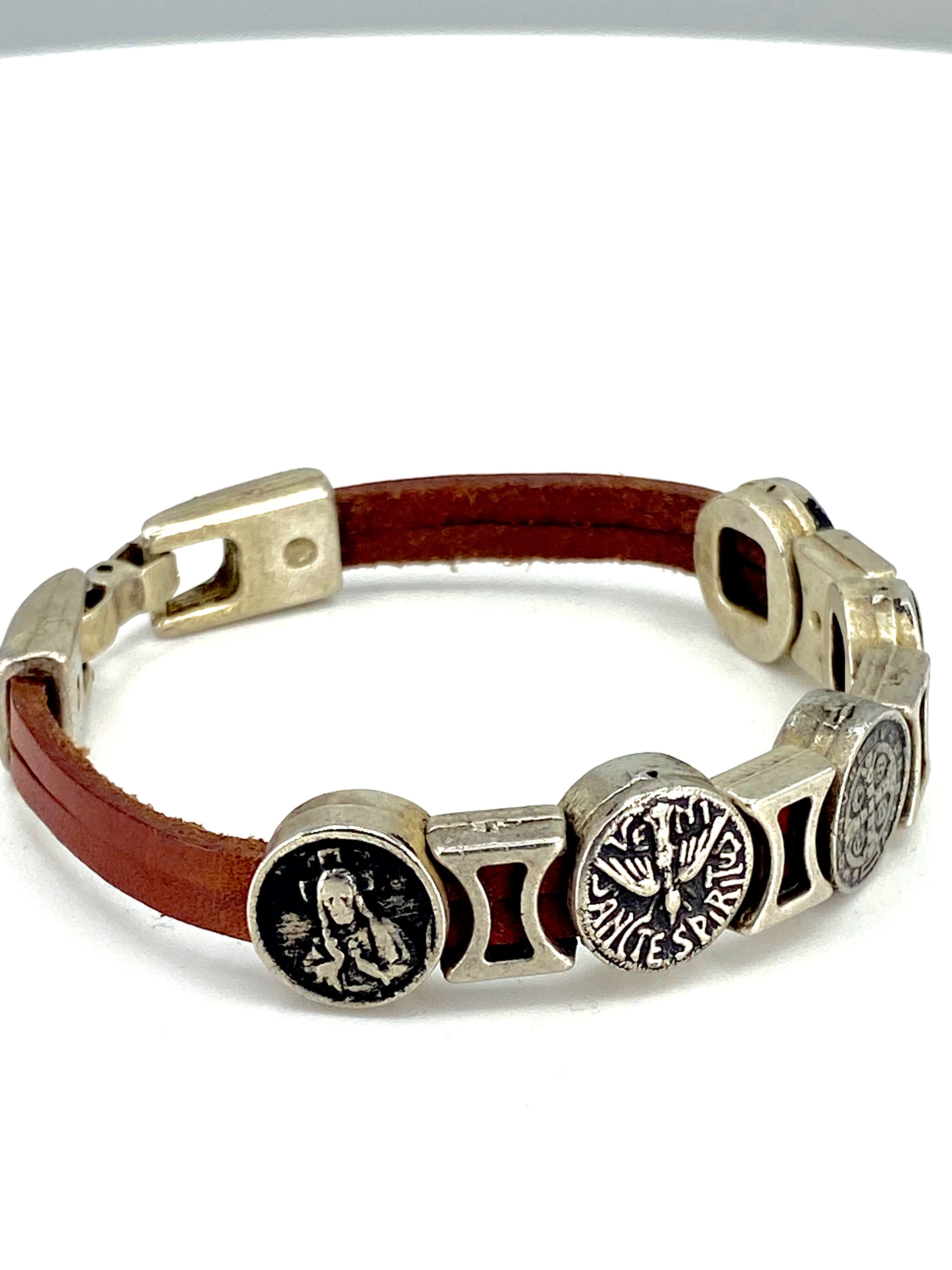 Vintage Bracelet of Virgen Mary, St. Benedict, Sacred Heart of Jesus, Guardian Angel, and The Holy Spirit  handmade jewelry by Graciela's Collection