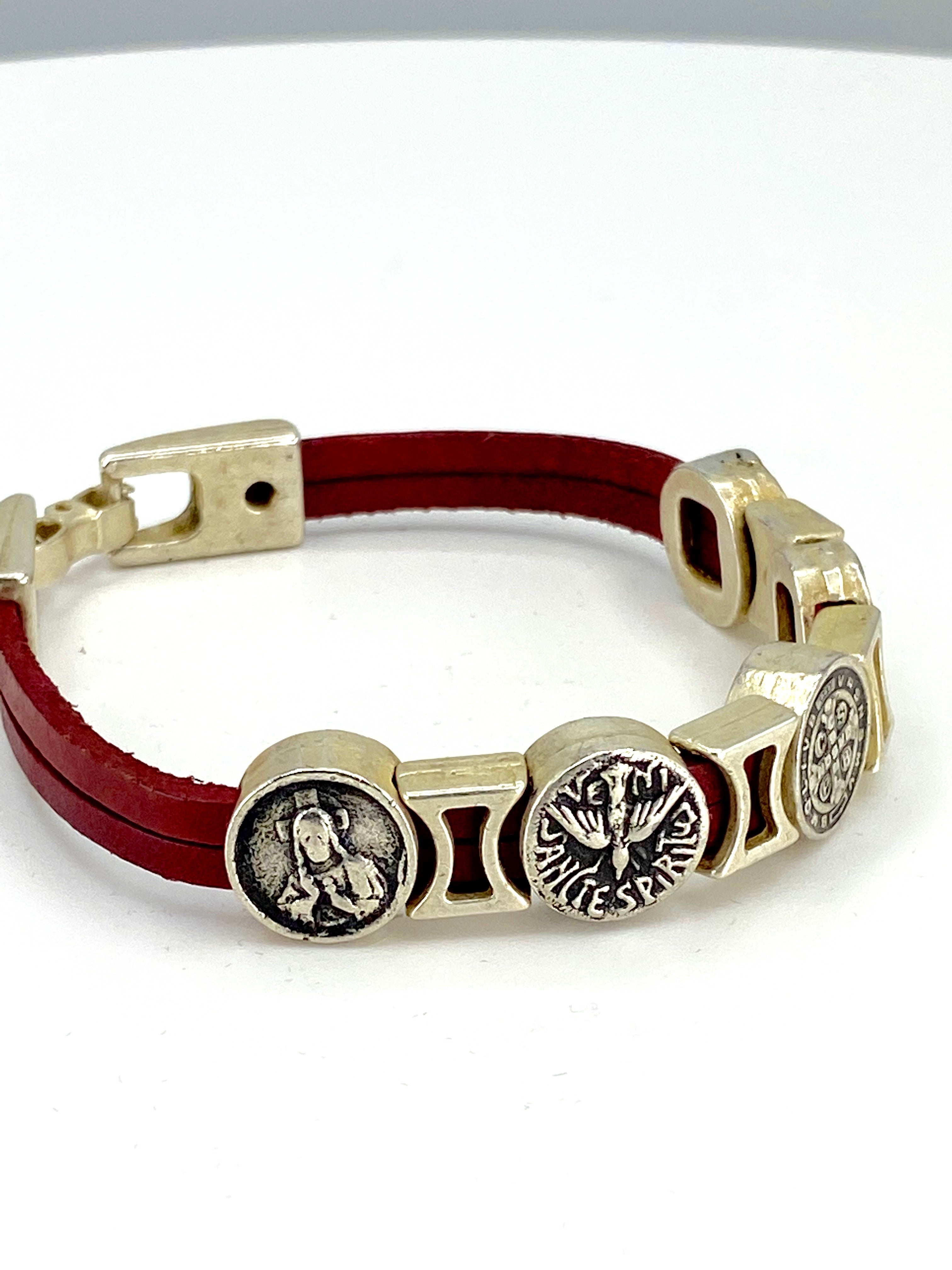 Vintage Bracelet of Virgen Mary, St. Benedict, Sacred Heart of Jesus, Guardian Angel, and The Holy Spirit  handmade jewelry by Graciela's Collection