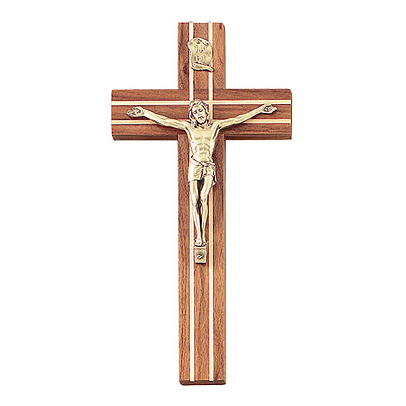 JC-5112-L Crucifijo de nogal con incrustaciones