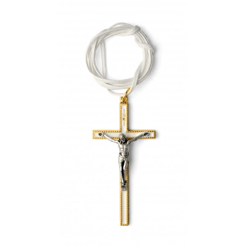 Necklace Crucifix (3 1/2) White - Cord