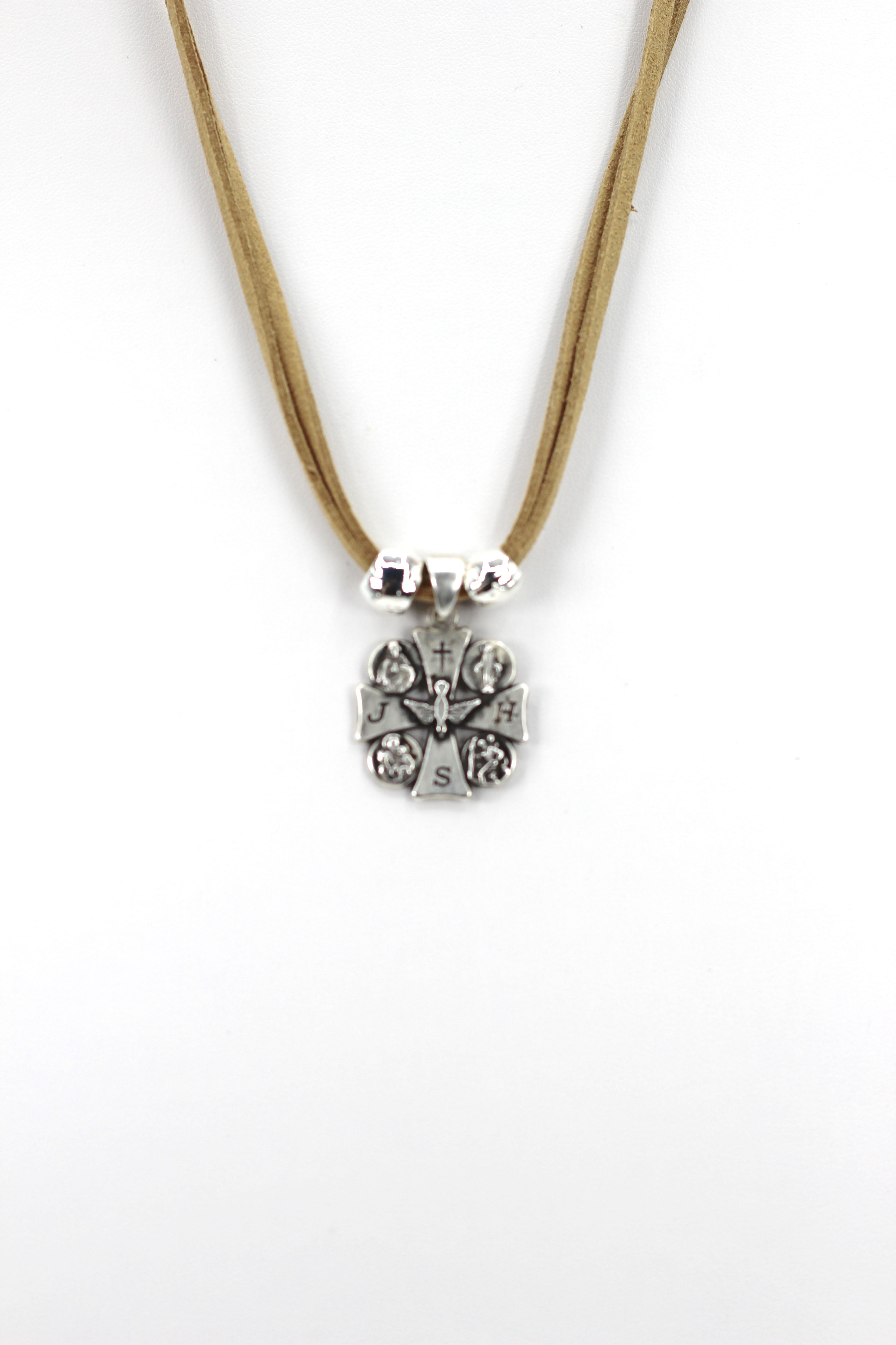 Holy Spirit Cross Necklace Handmade Jewelry with Genuine Leather Strap by Graciela's Collection