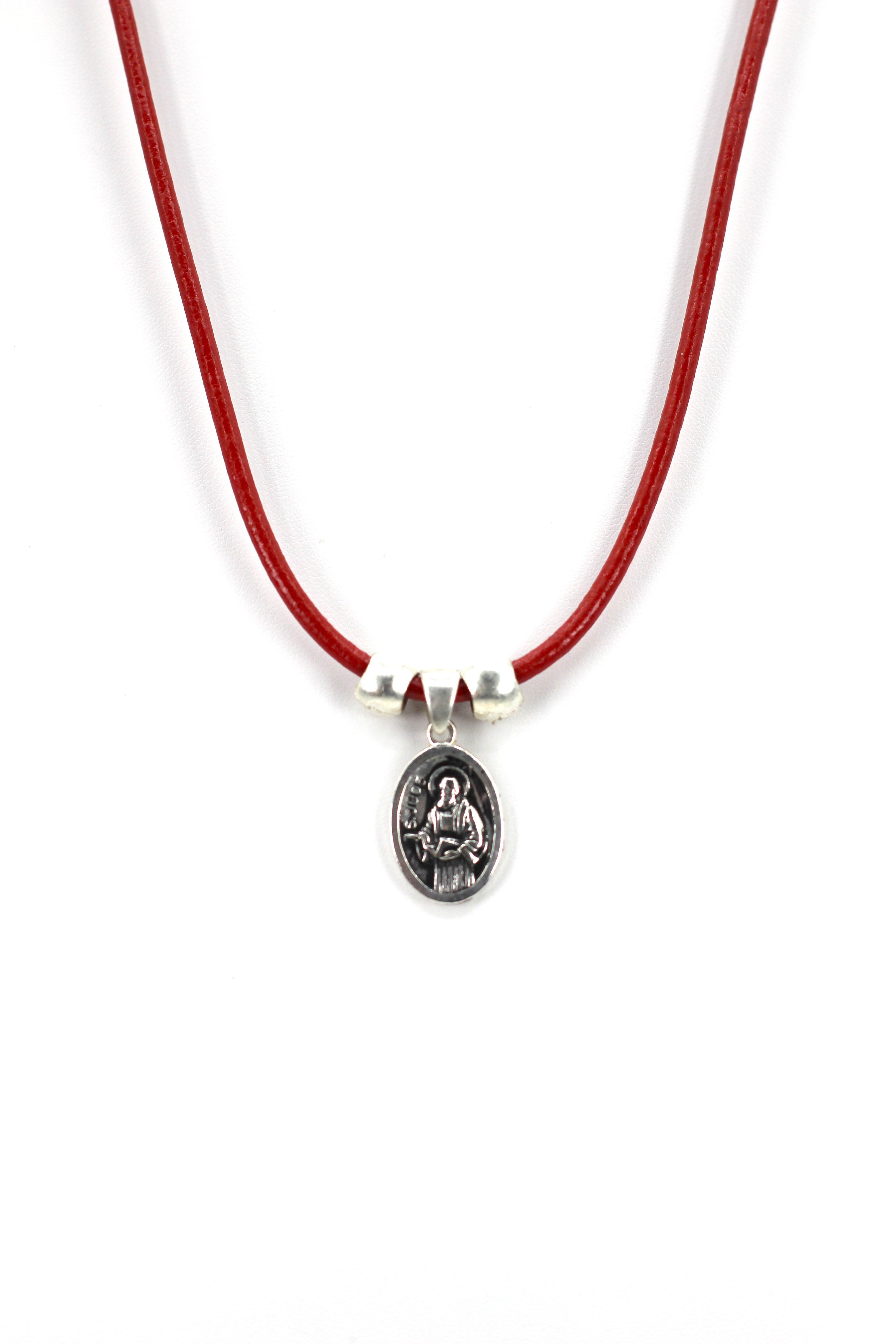 Collar Vintage de San Judas Tadeo Joyería Artesanal con Correa de Cuero Genuino de Graciela's Collection