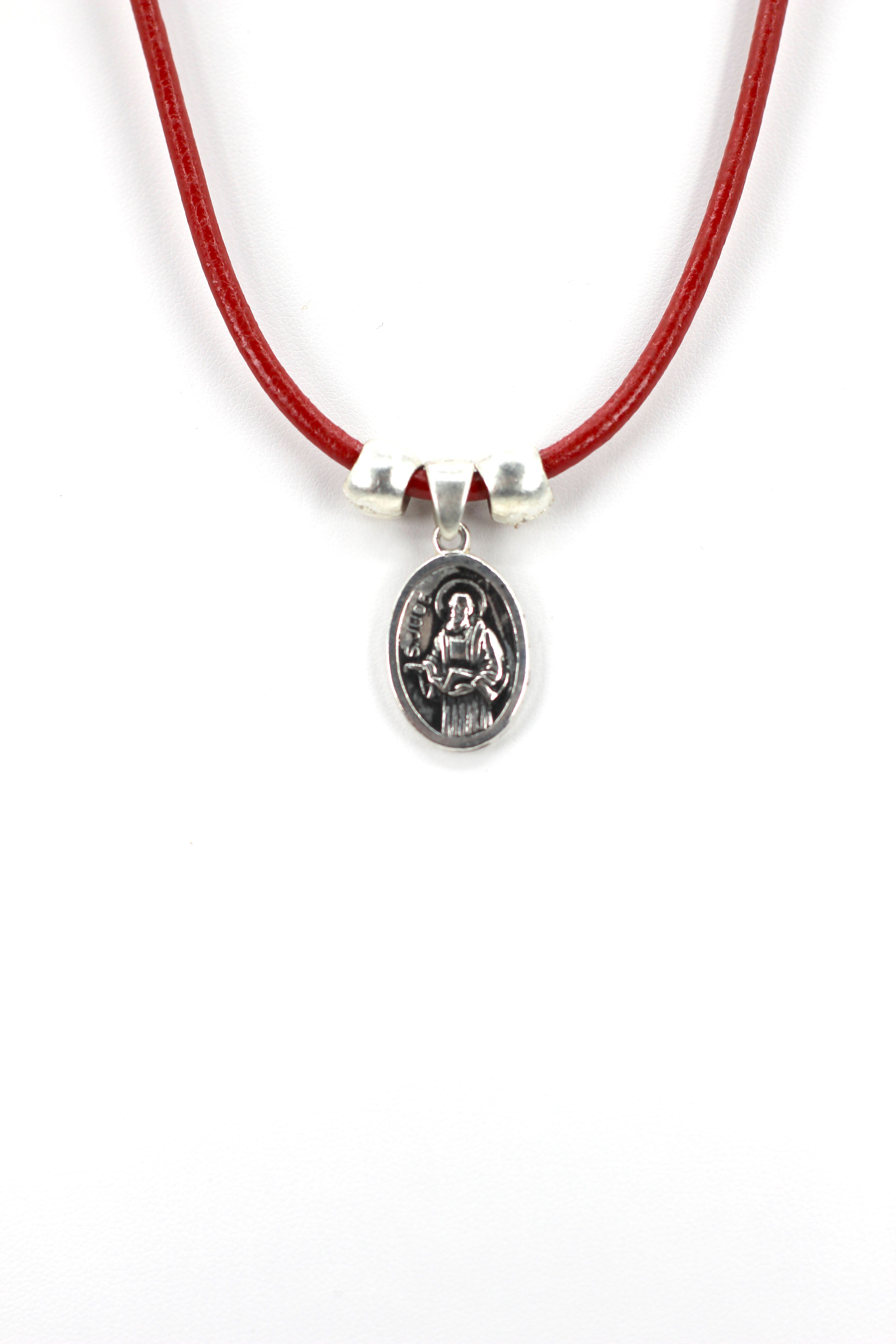 Collar Vintage de San Judas Tadeo Joyería Artesanal con Correa de Cuero Genuino de Graciela's Collection