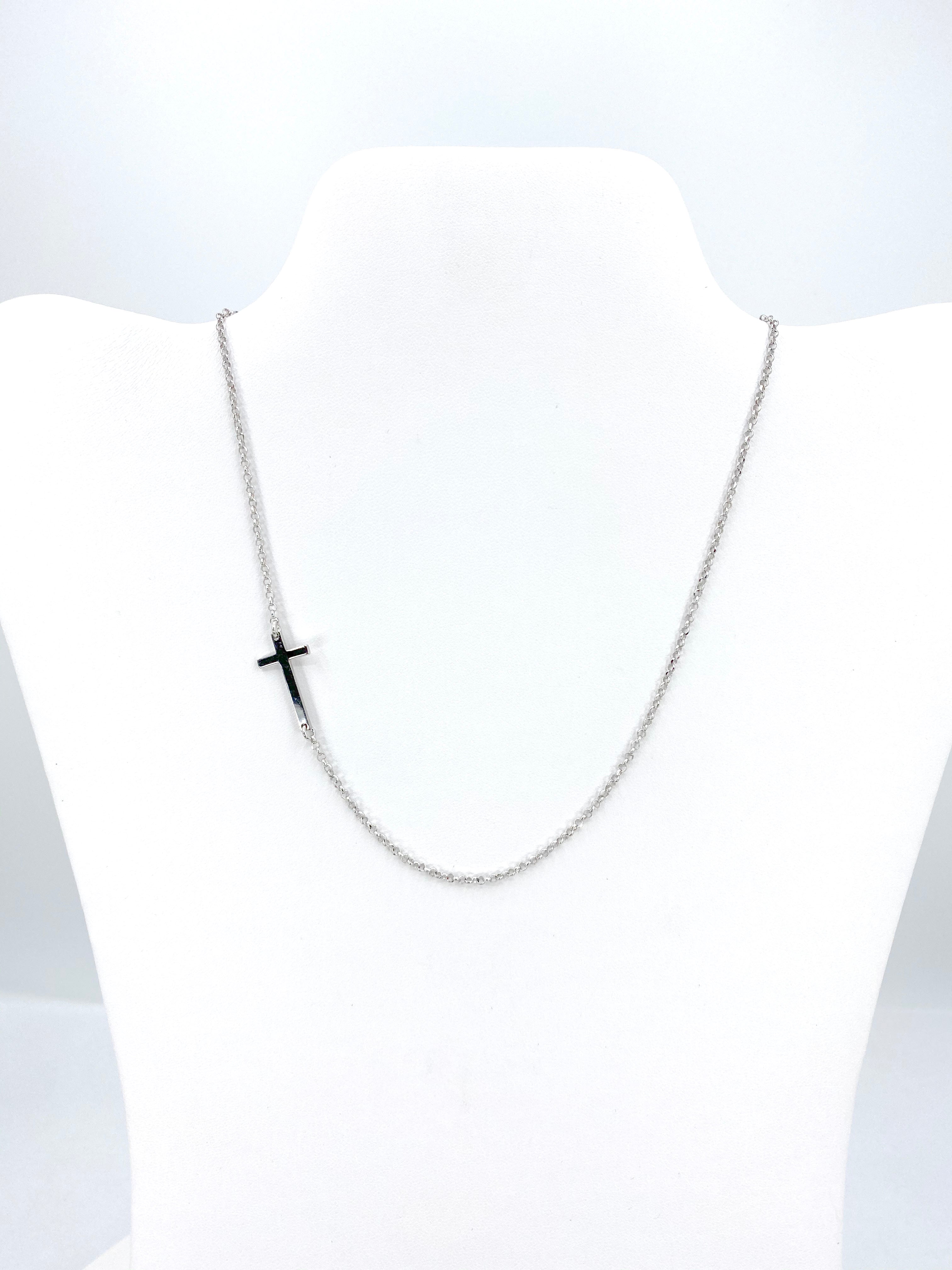 Modern Sterling Silver Side Cross  Necklace