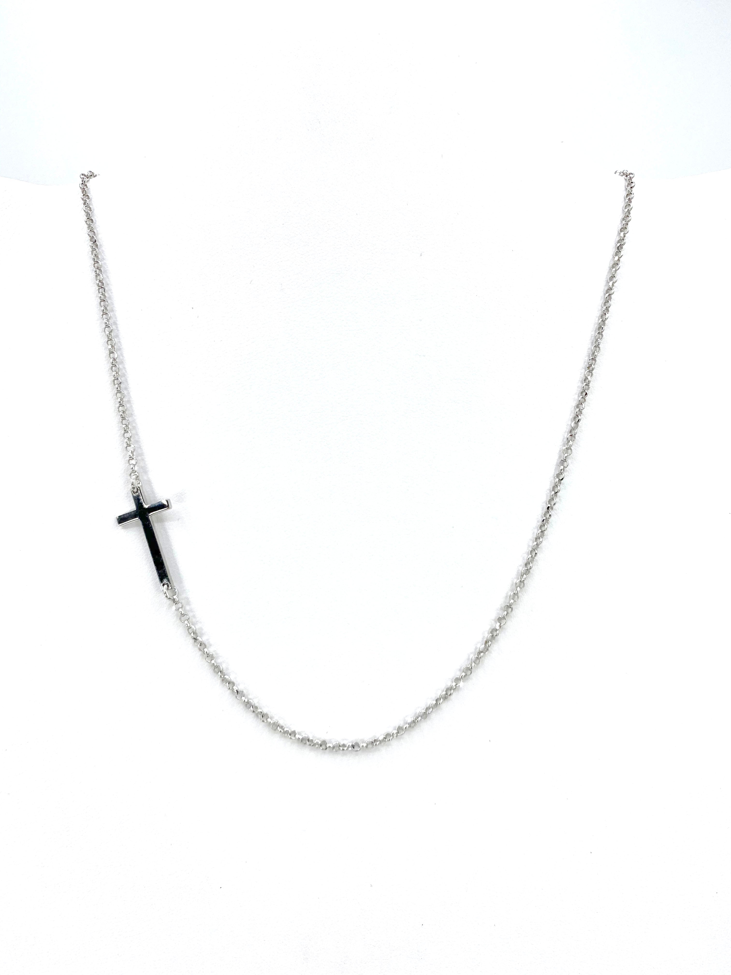 Modern Sterling Silver Side Cross  Necklace