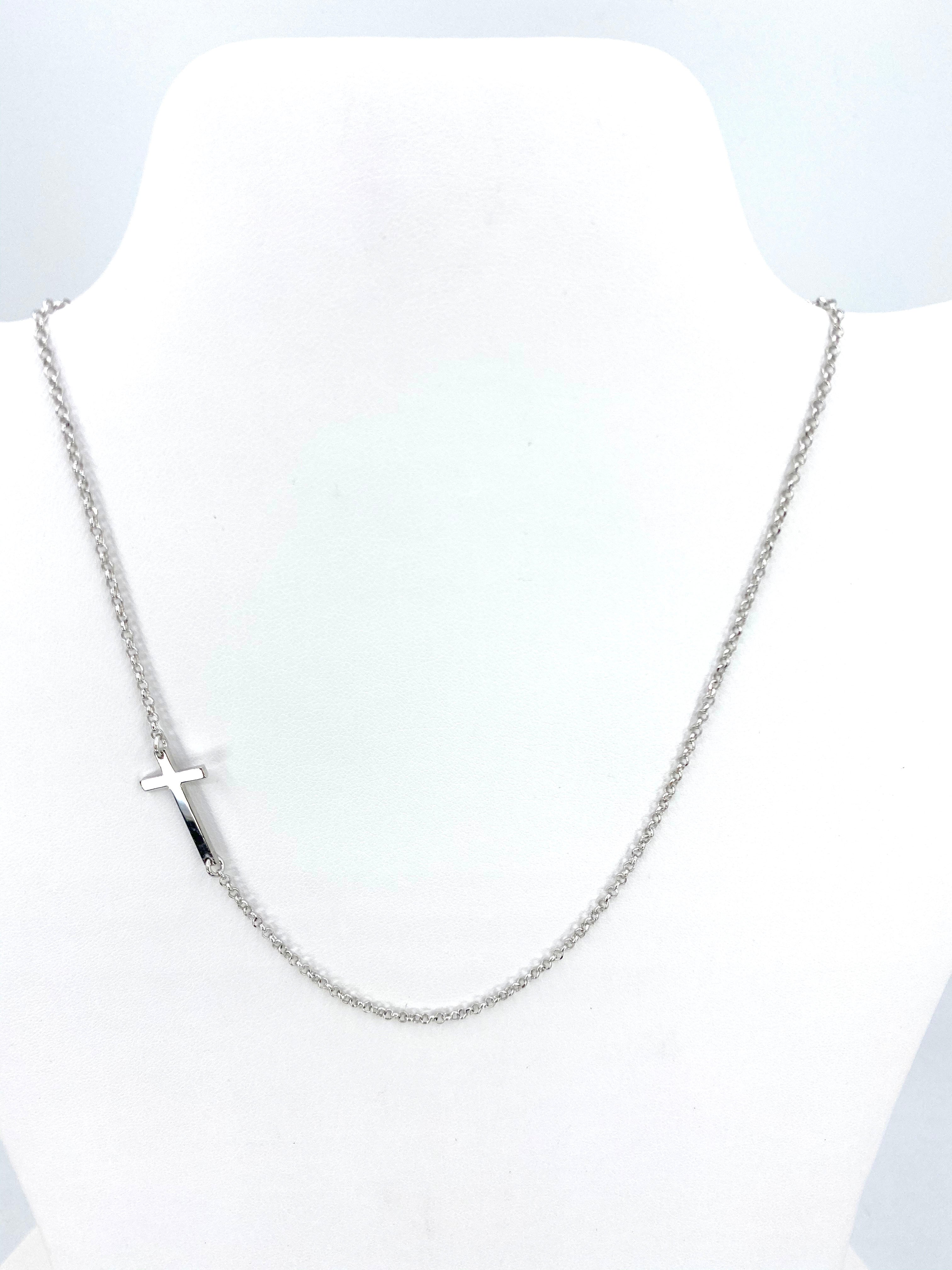 Modern Sterling Silver Side Cross  Necklace