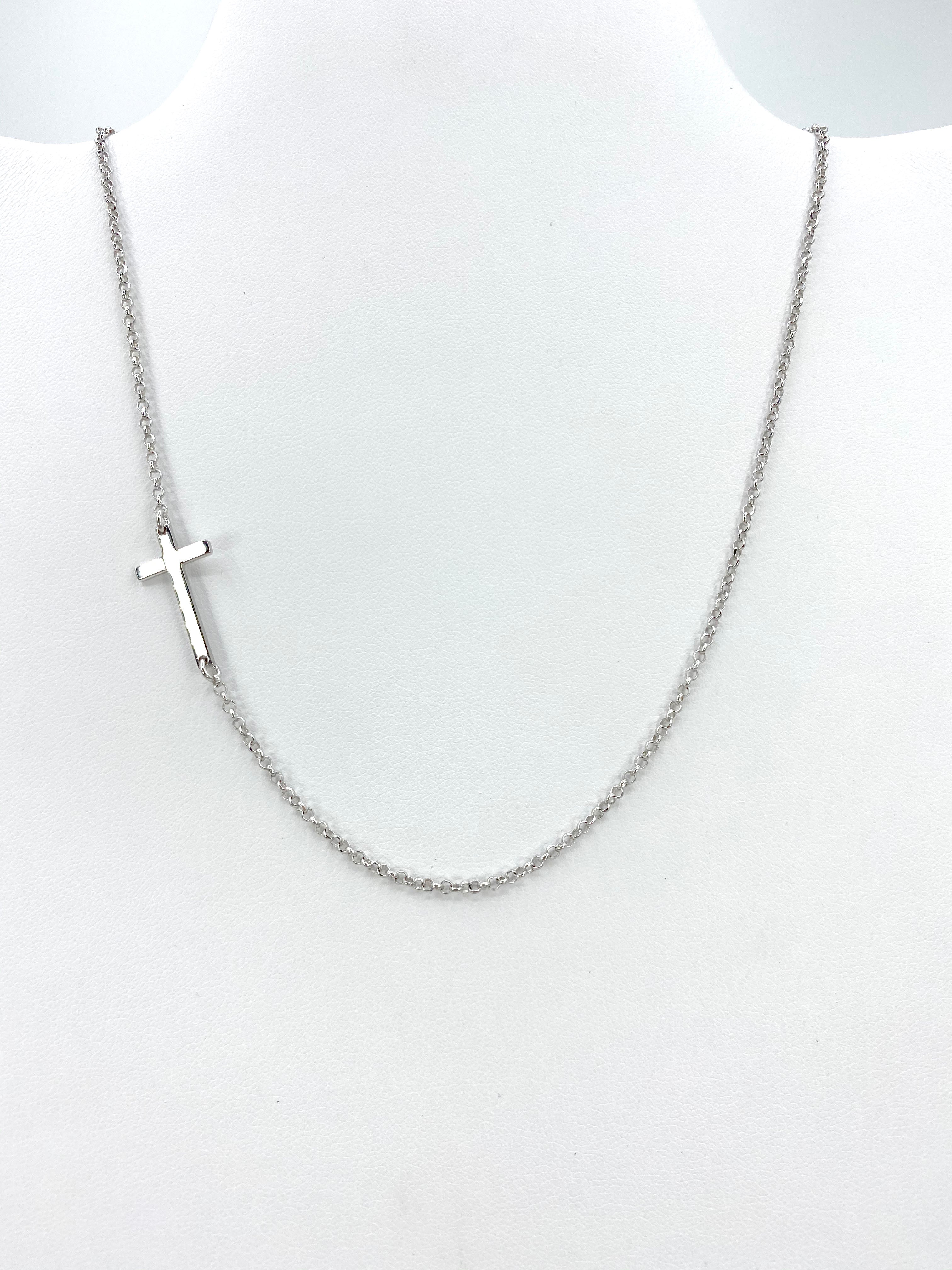 Modern Sterling Silver Side Cross  Necklace