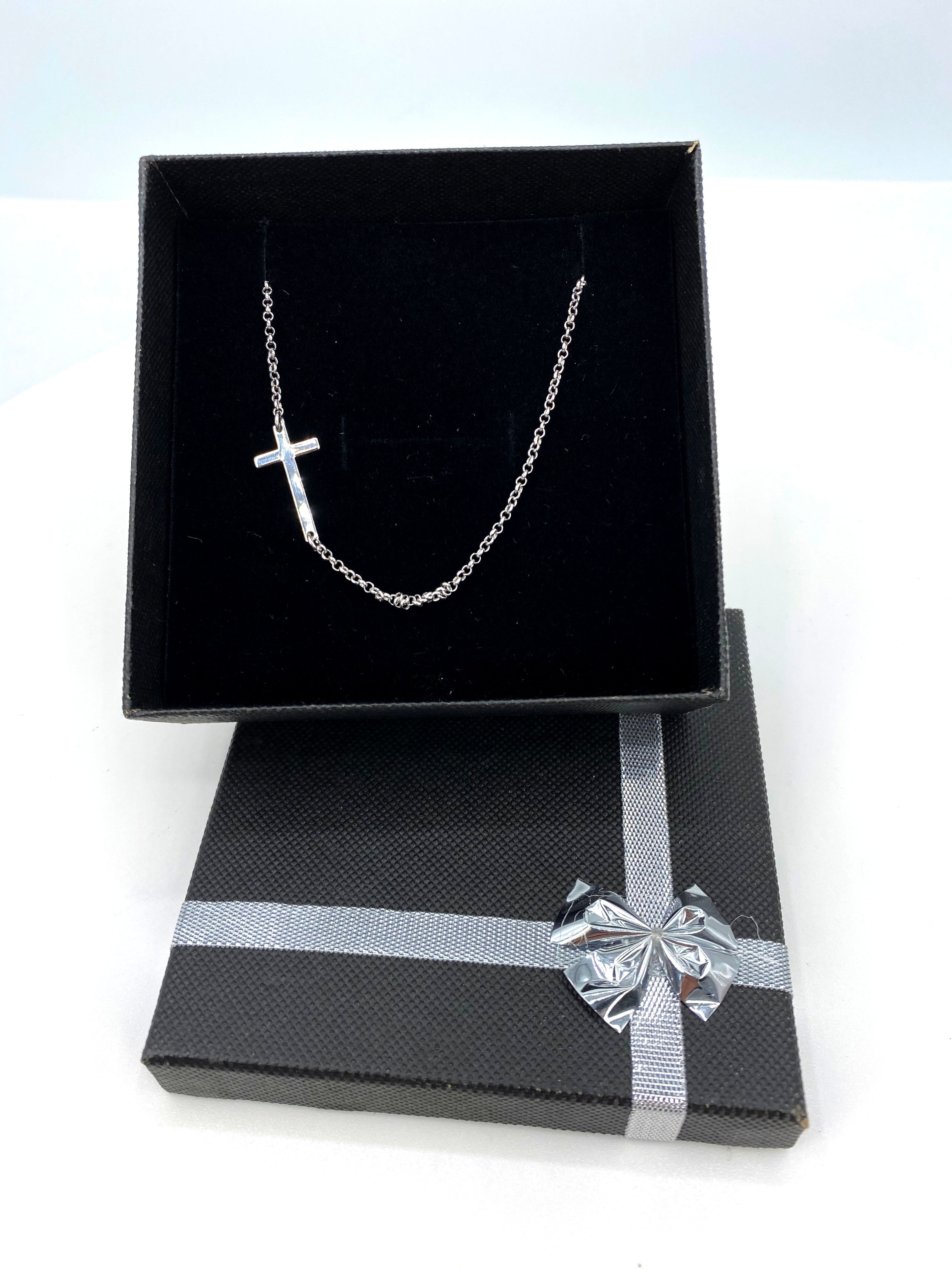 Modern Sterling Silver Side Cross  Necklace