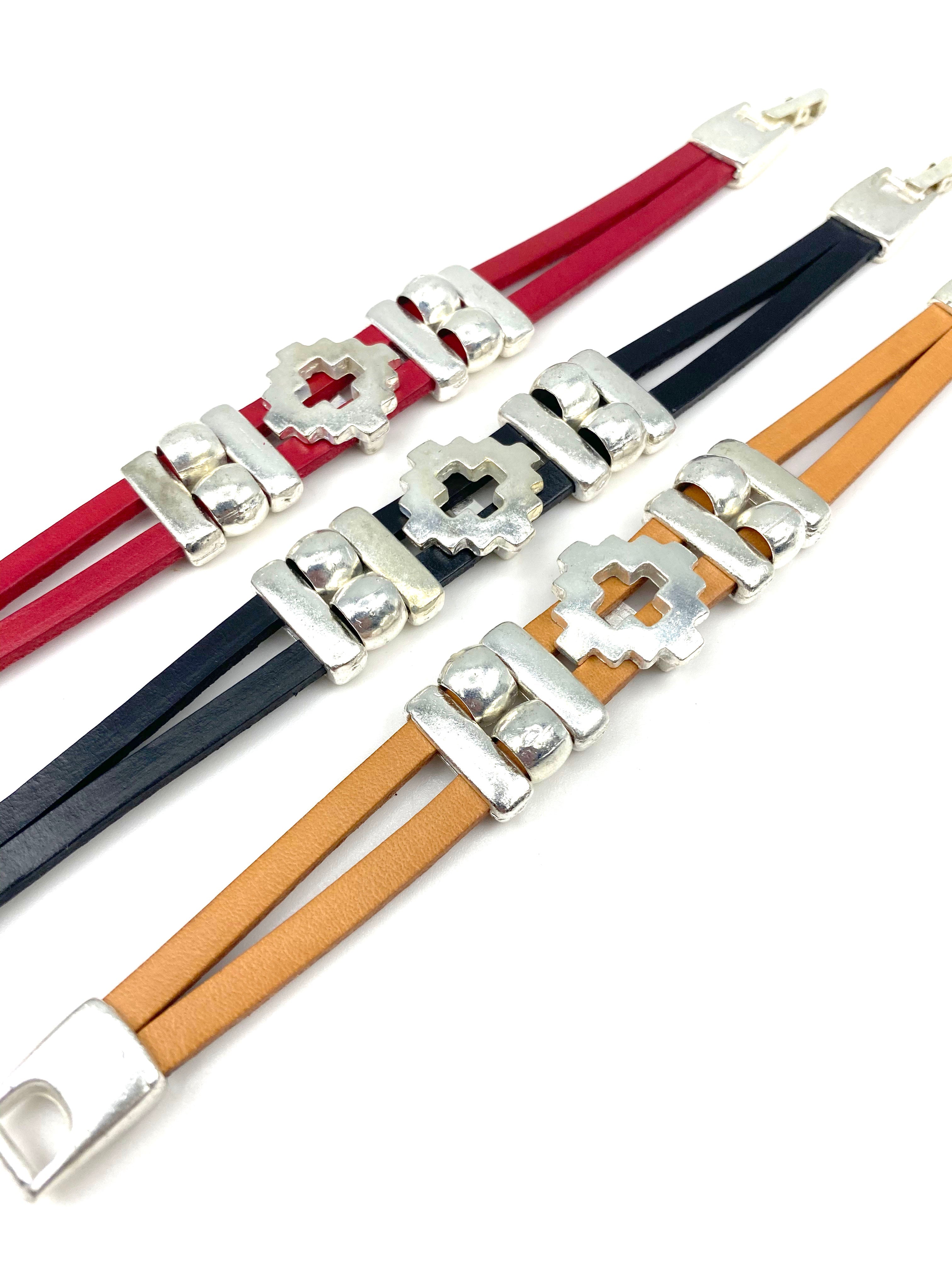 Vintage Cross Necklace and Bracelet Set  Handmade Jewelry in Argentina  with Genuine Leather Strap by Graciela's Collection
