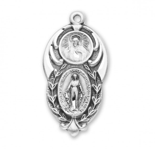 Combinación de escapulario con medalla milagrosa en plata de ley