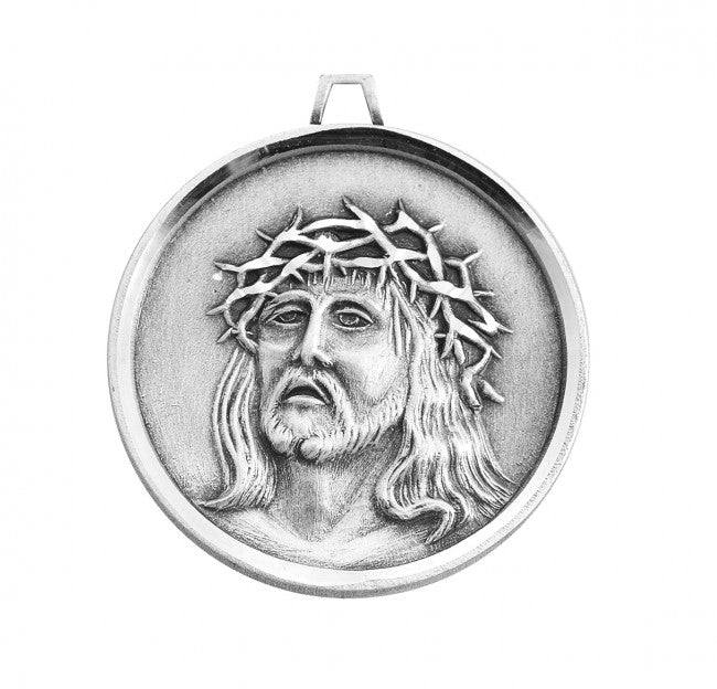 Medalla redonda de Cristo en agonía en plata de ley 