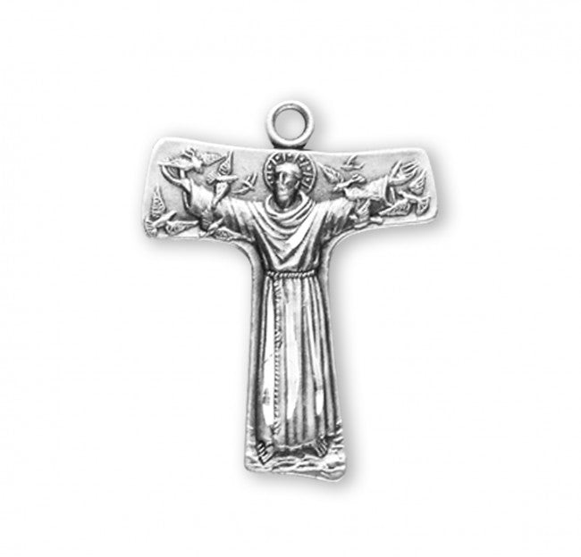 Medalla de cruz de plata de ley "Tau" de San Francisco de Asís Dimensiones: 0,8" x 0,8" (21 mm x 21 mm)
