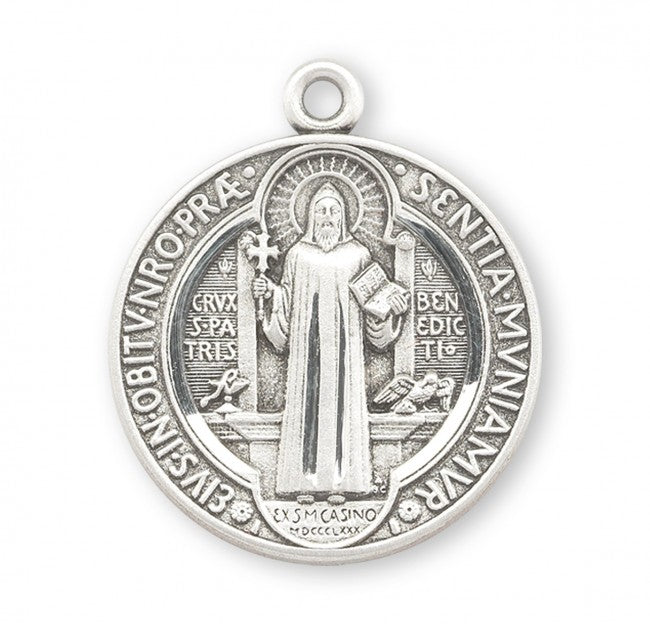 Medalla redonda de San Benito en plata de ley